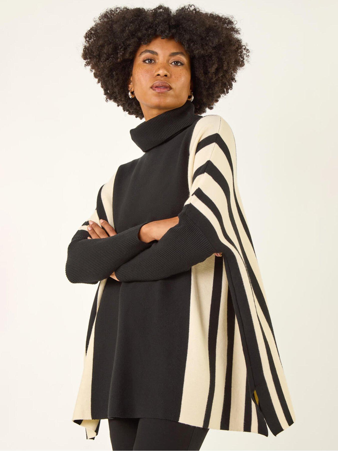 Roman Colour Block Stripe Roll Neck Jumper - Black