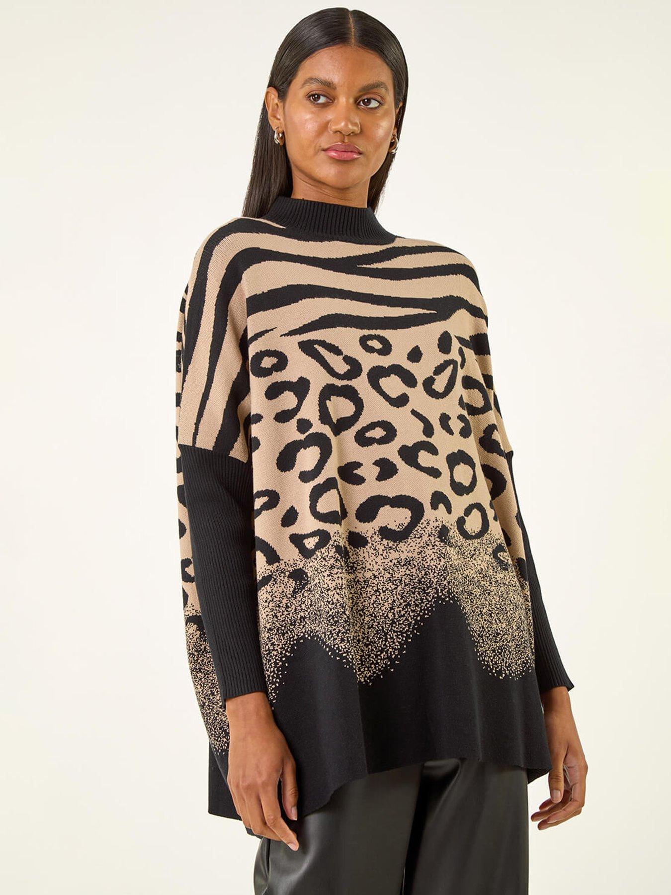 undefined Multi Animal Print High Neck Jumper - Black