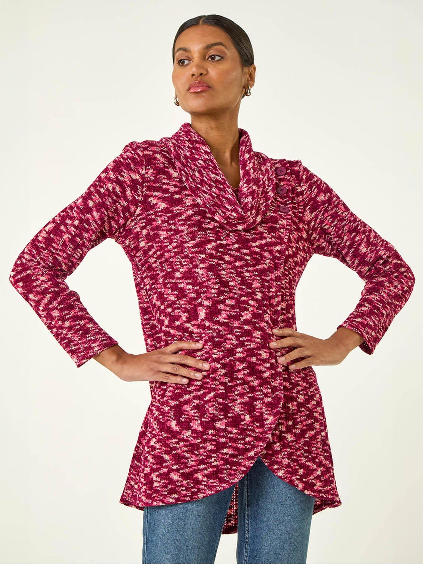 undefined Chenille Cowl Neck Tunic Top - Red