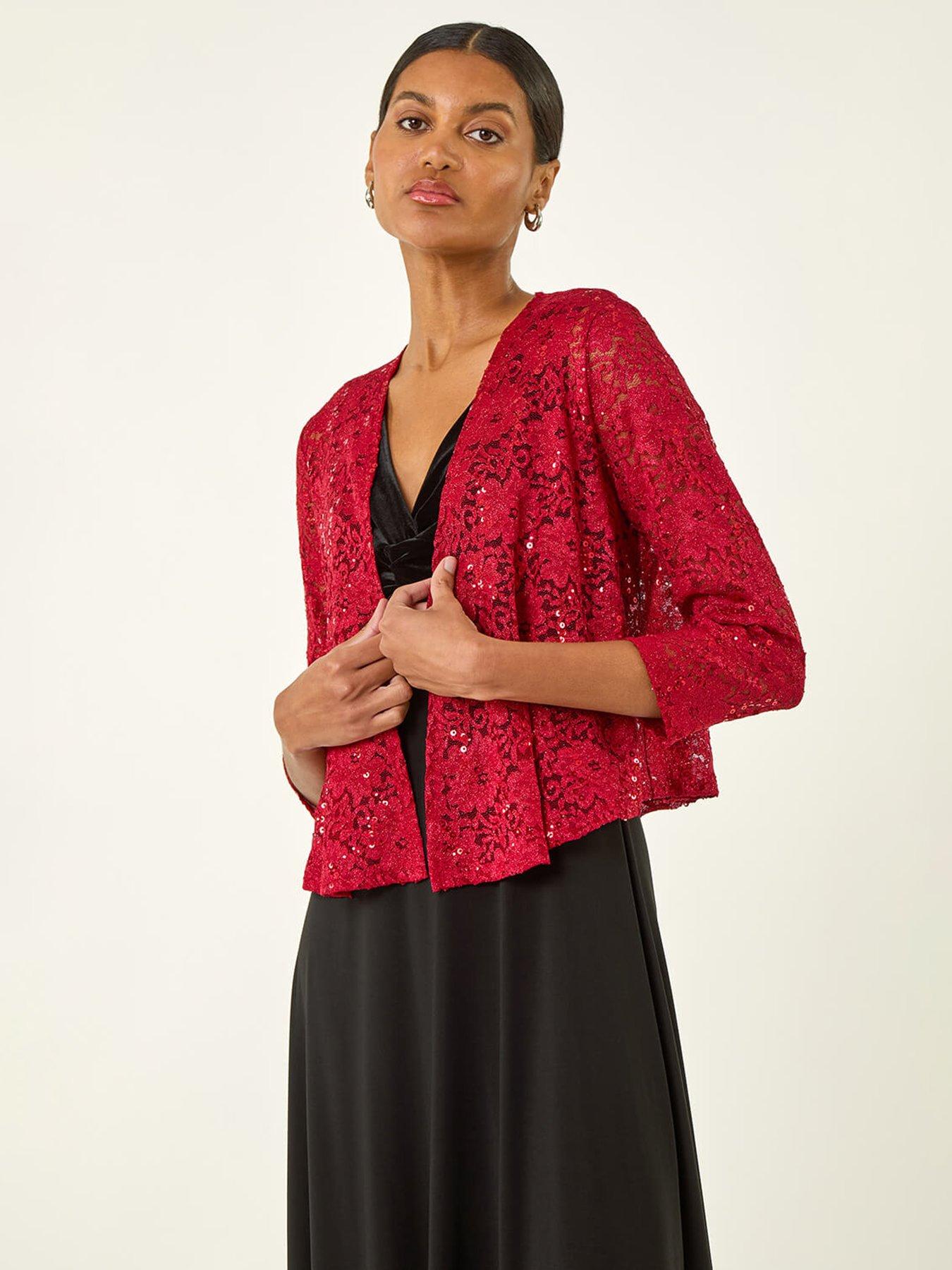 Roman Glitter Sequin Lace Top - Red