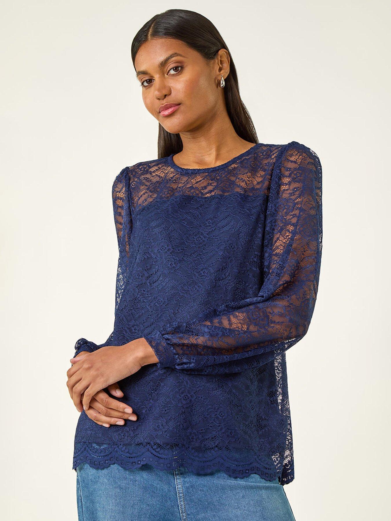 roman-lace-jersey-stretch-top-navy