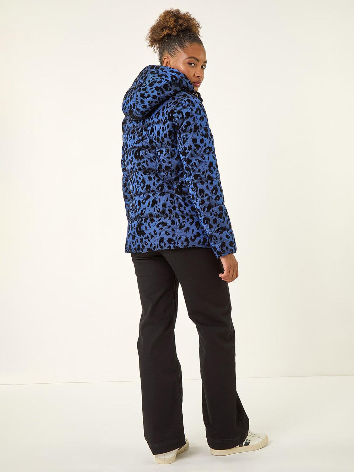 Image 2 of 5 of Roman Animal Print Flocked Hooded Coat - Blue