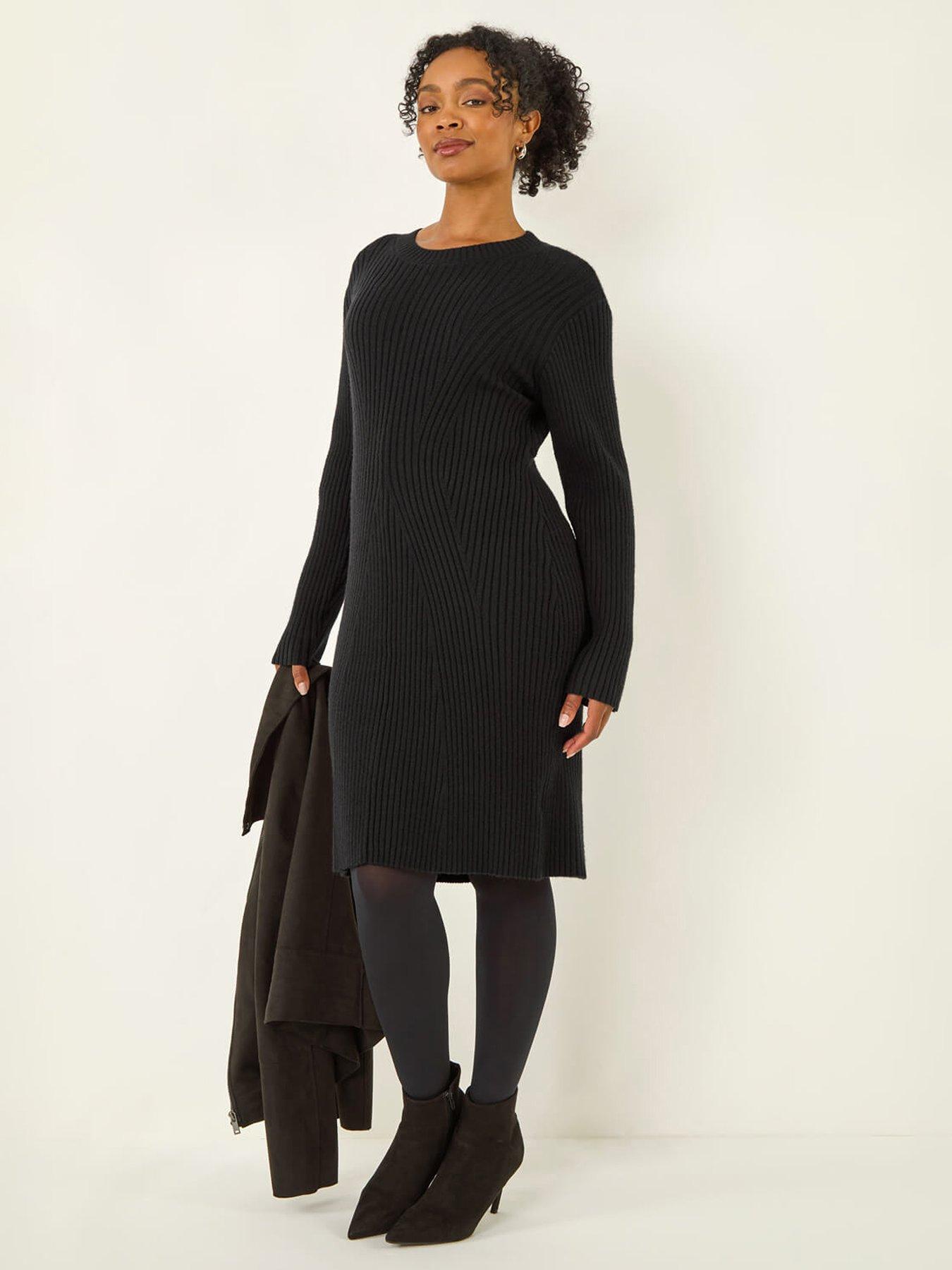 undefined Petite Ribbed Knitted Dress - Black
