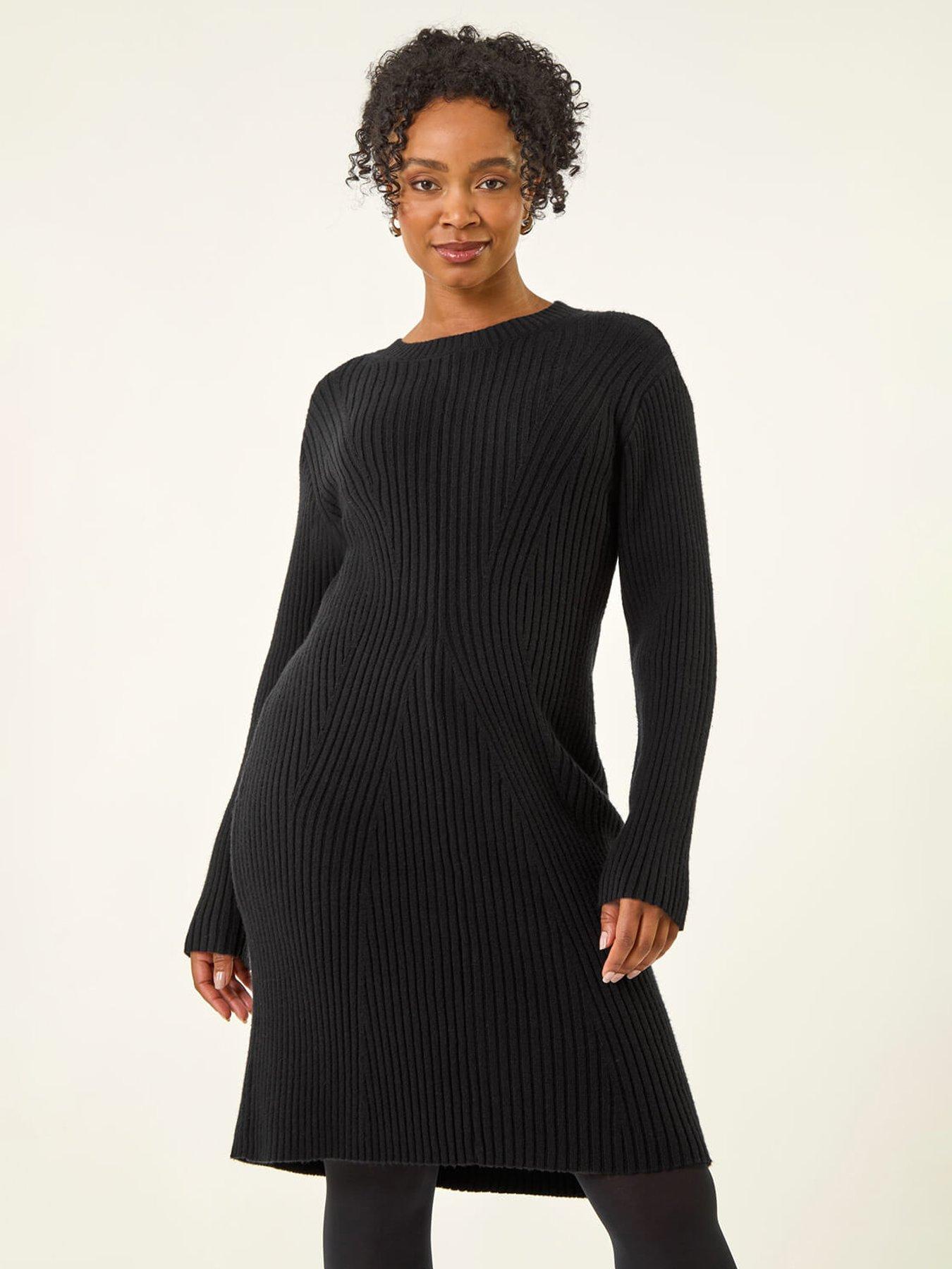 Image 3 of 5 of Roman Petite Ribbed Knitted Dress - Black