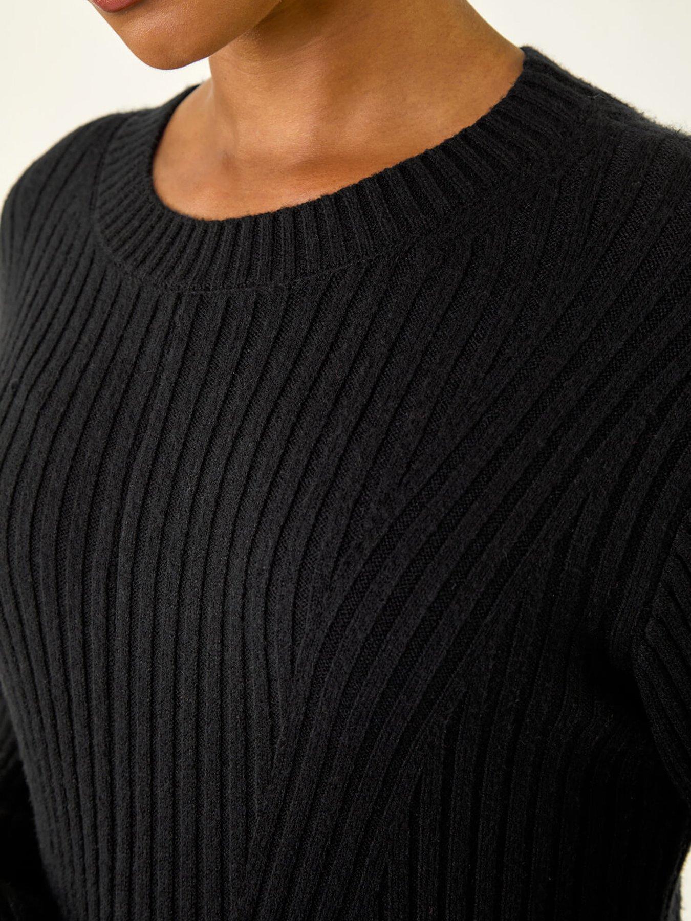 Image 5 of 5 of Roman Petite Ribbed Knitted Dress - Black