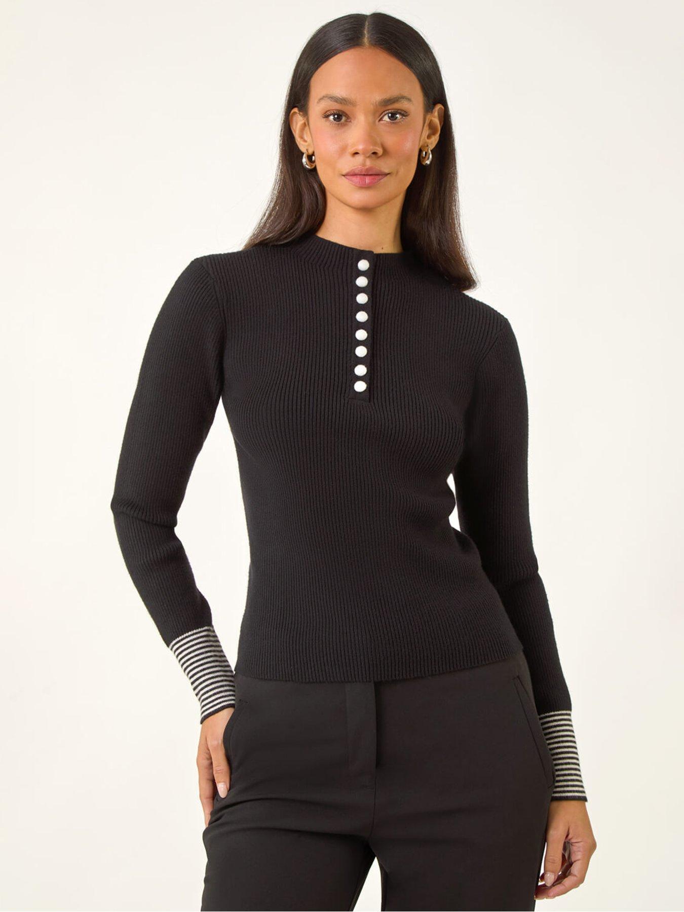 undefined Dusk Buttoned Ribbed Knit Jumper - Black