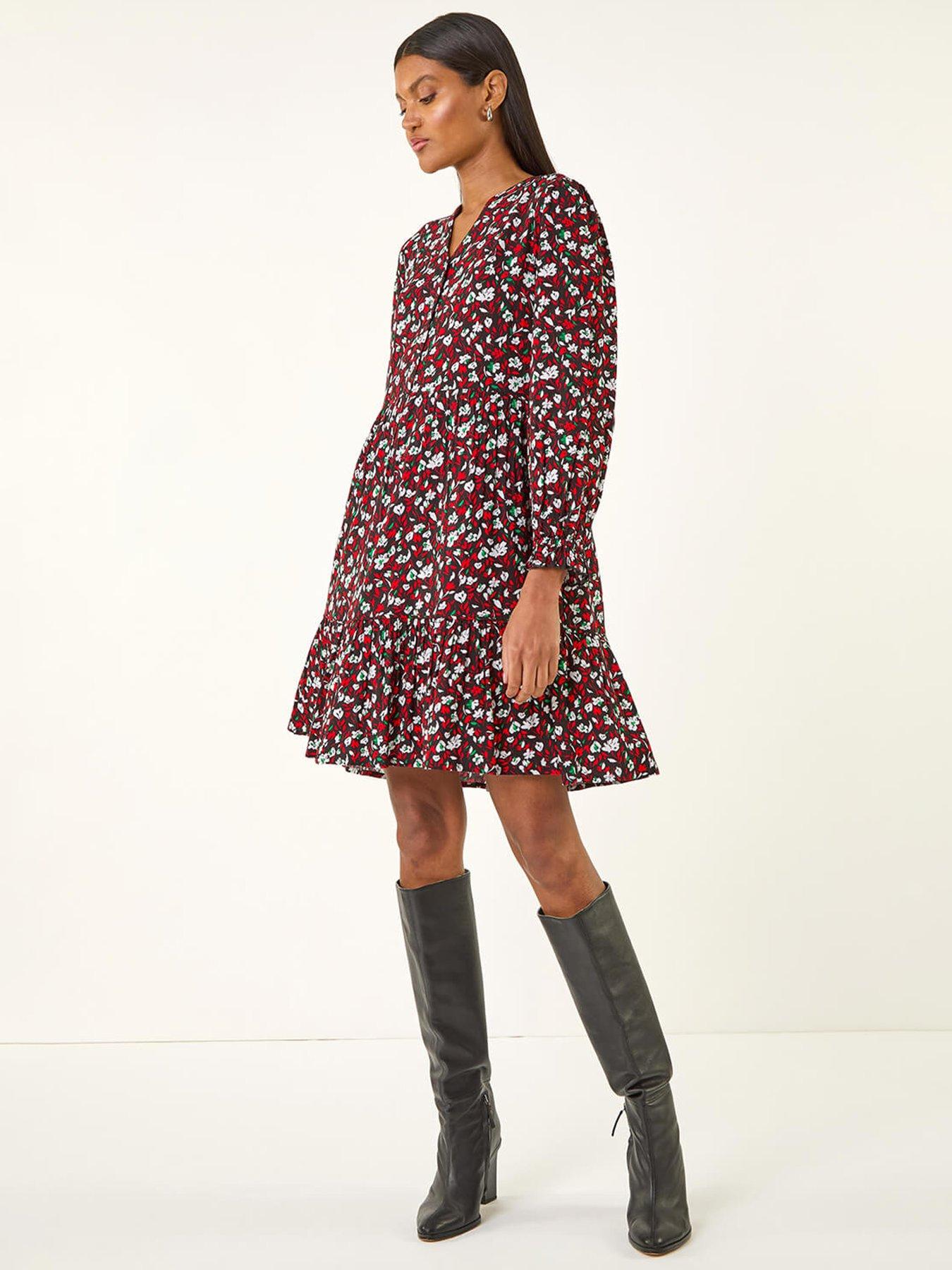  image of roman-floral-print-buttoned-dress-red