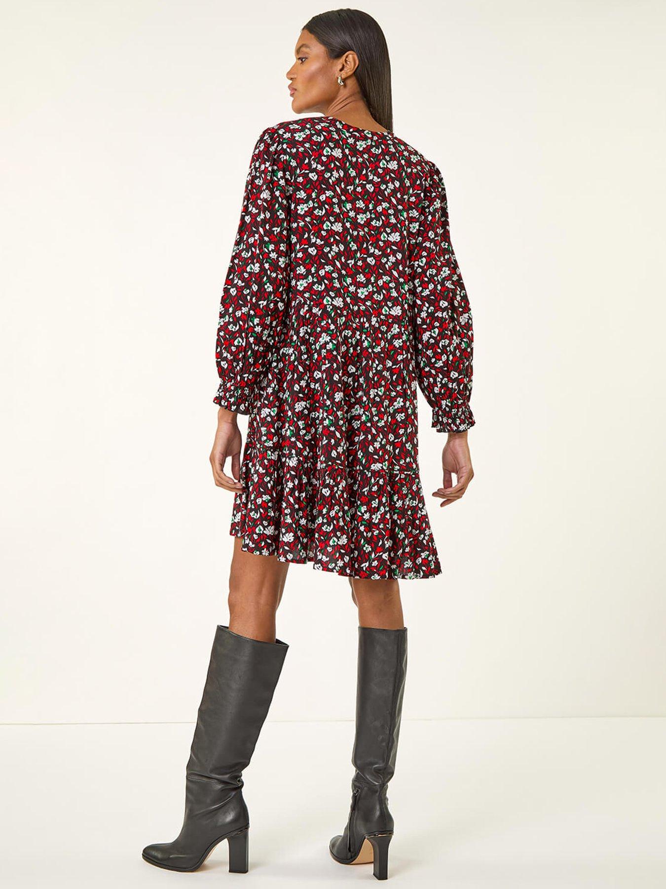 image of roman-floral-print-buttoned-dress-red