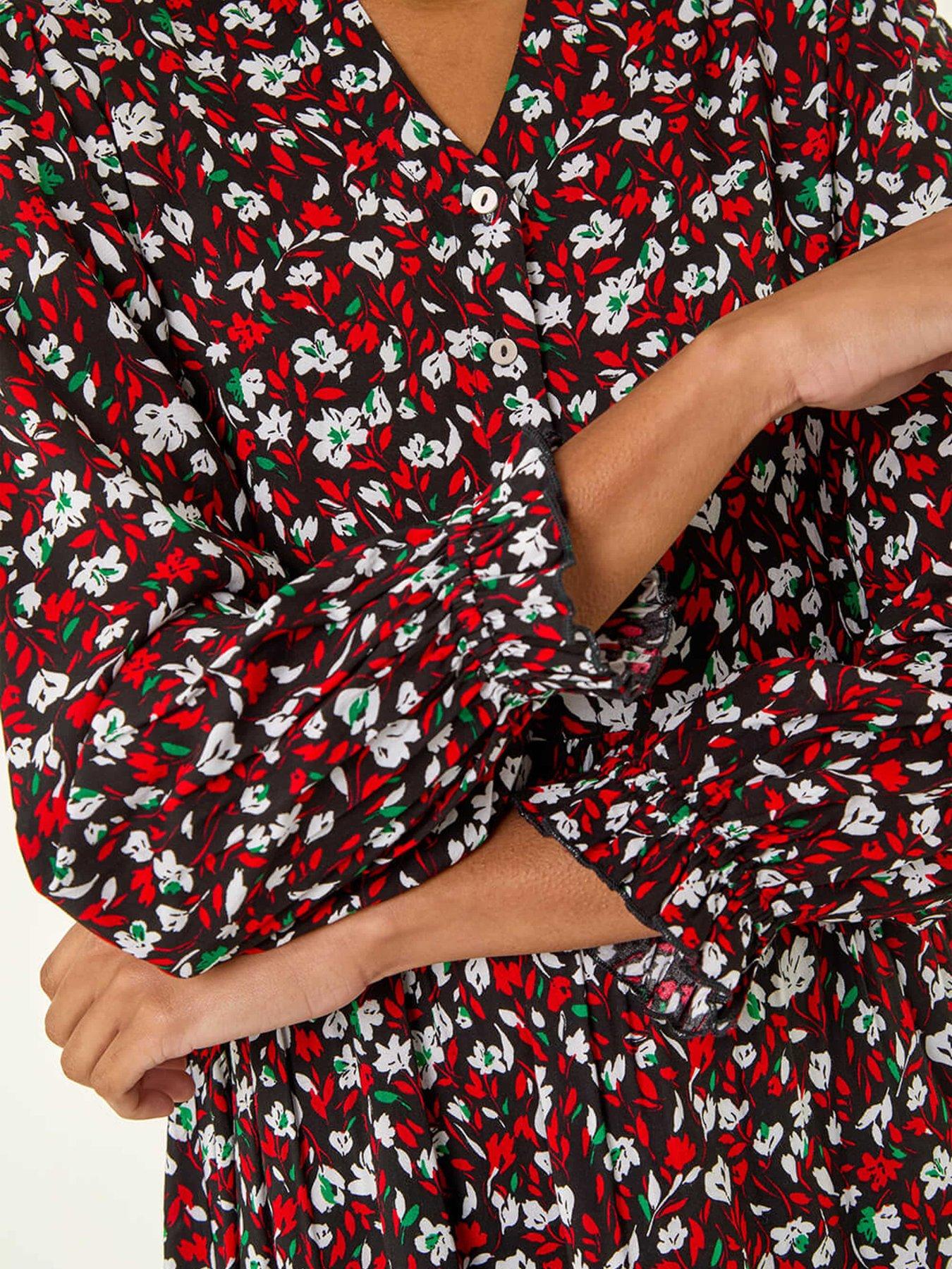  image of roman-floral-print-buttoned-dress-red