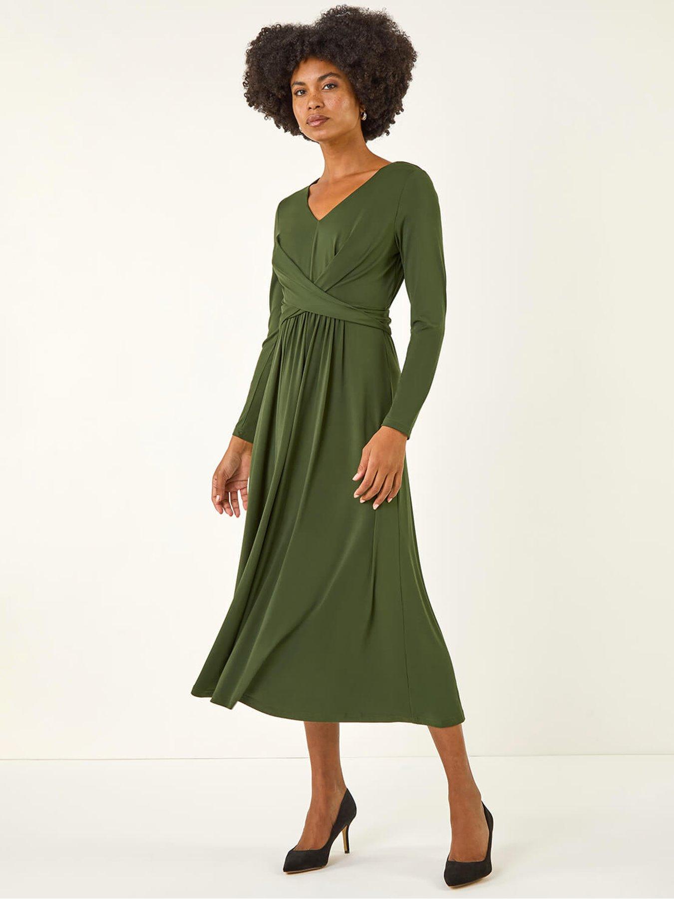 undefined Twist Front Stretch Midi Dress - Green