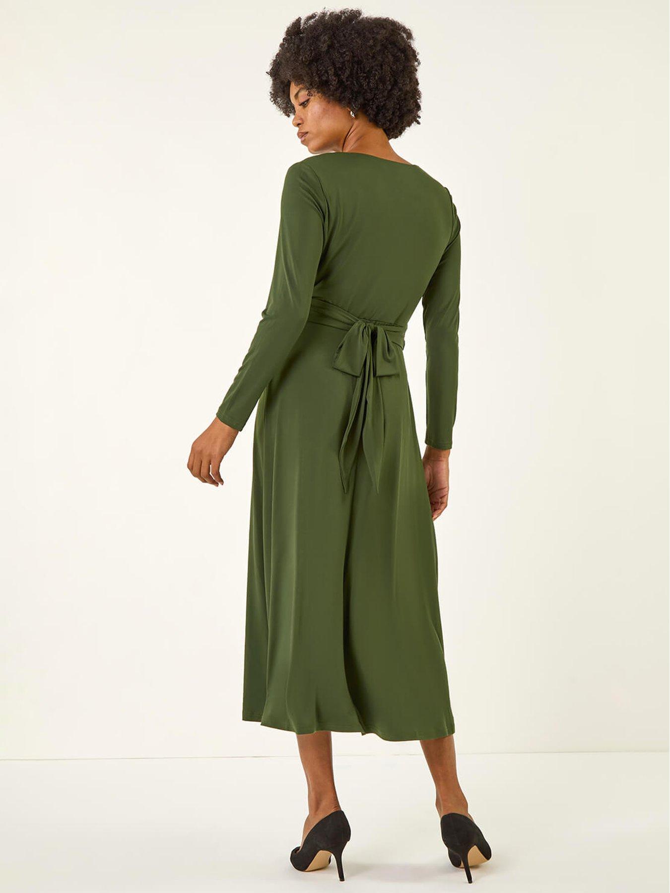 Image 2 of 5 of Roman Twist Front Stretch Midi Dress - Green