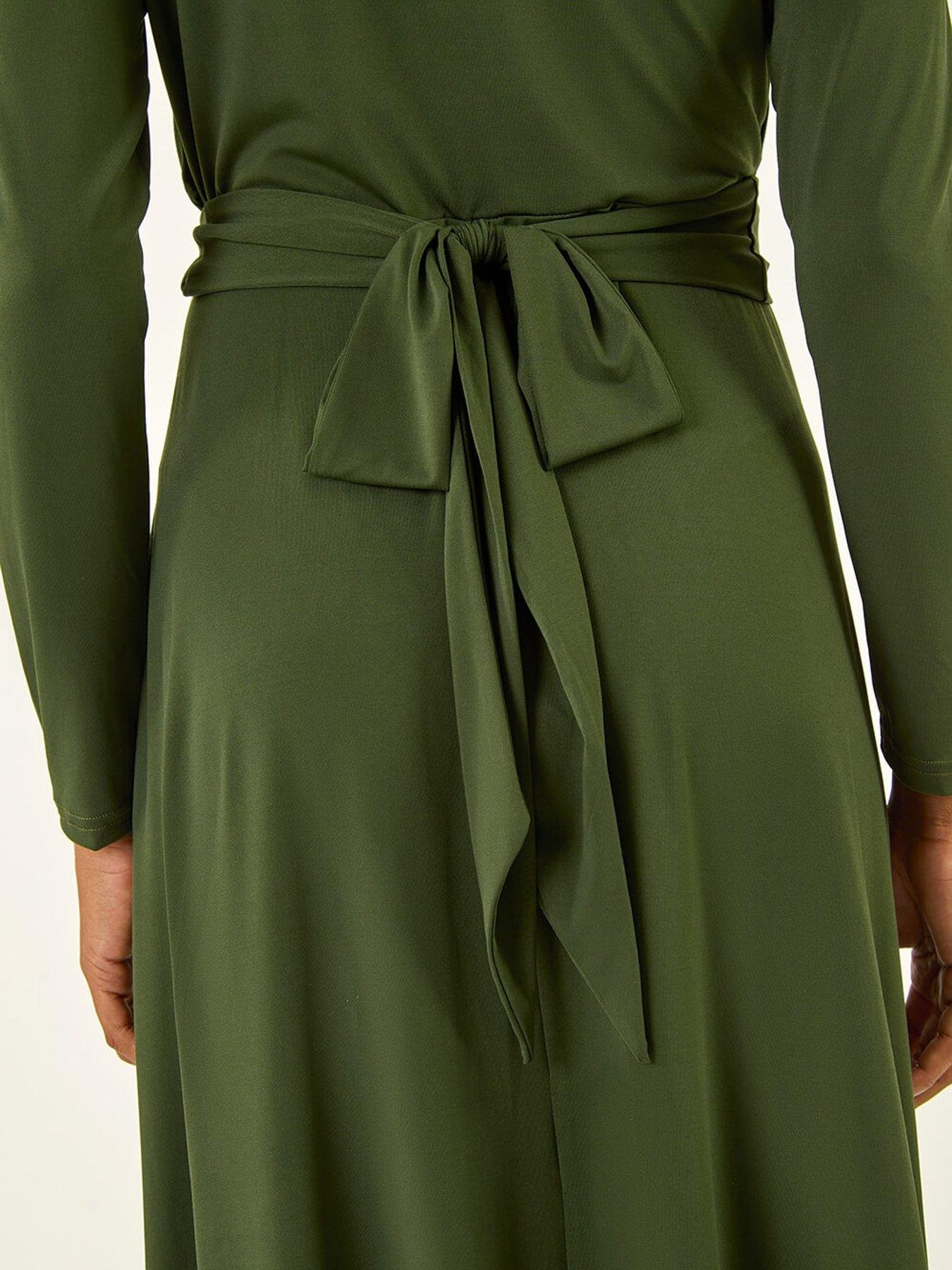 Image 5 of 5 of Roman Twist Front Stretch Midi Dress - Green
