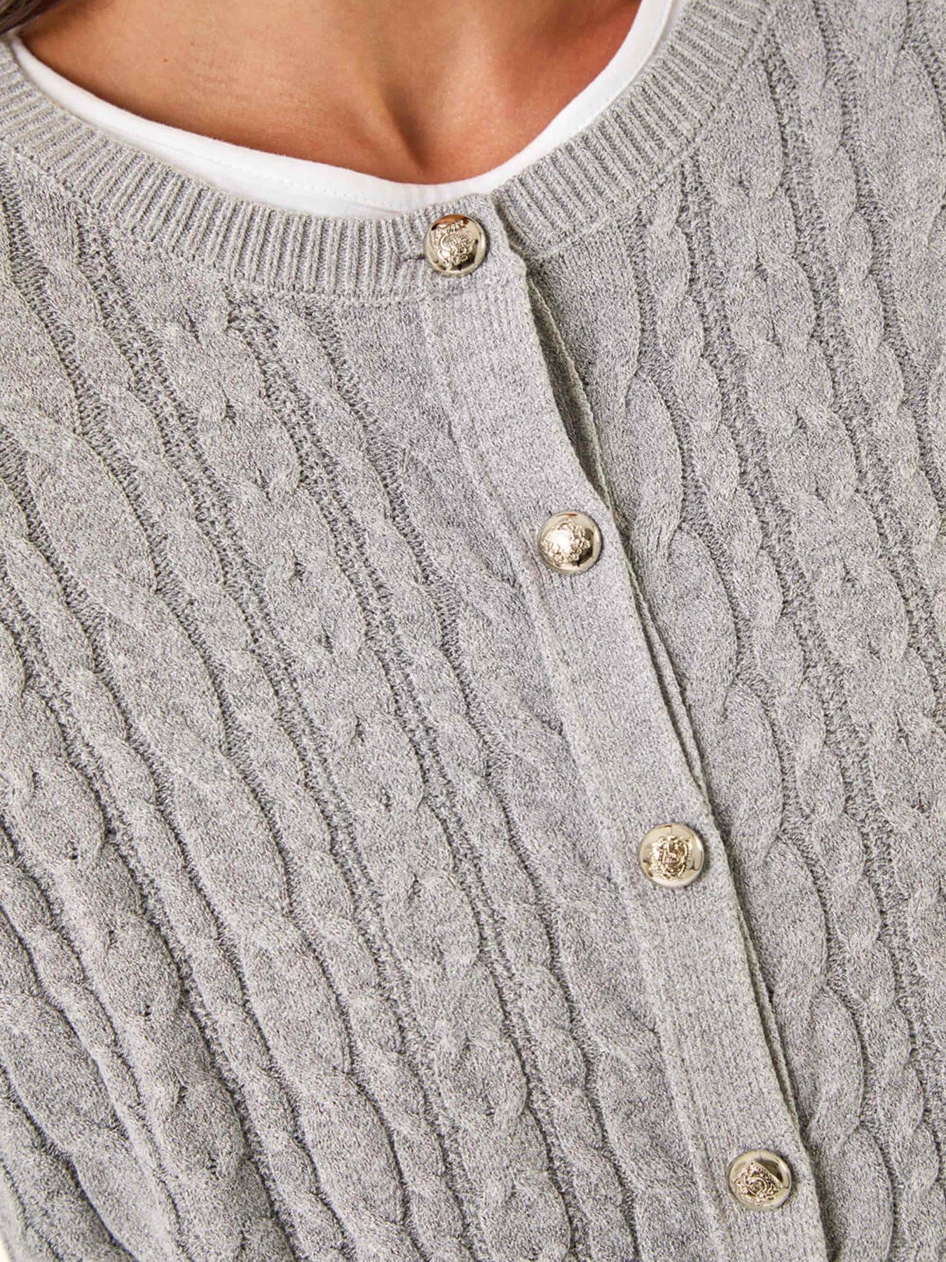 Image 5 of 5 of Roman Petite Cable Knitted Cardigan - Grey