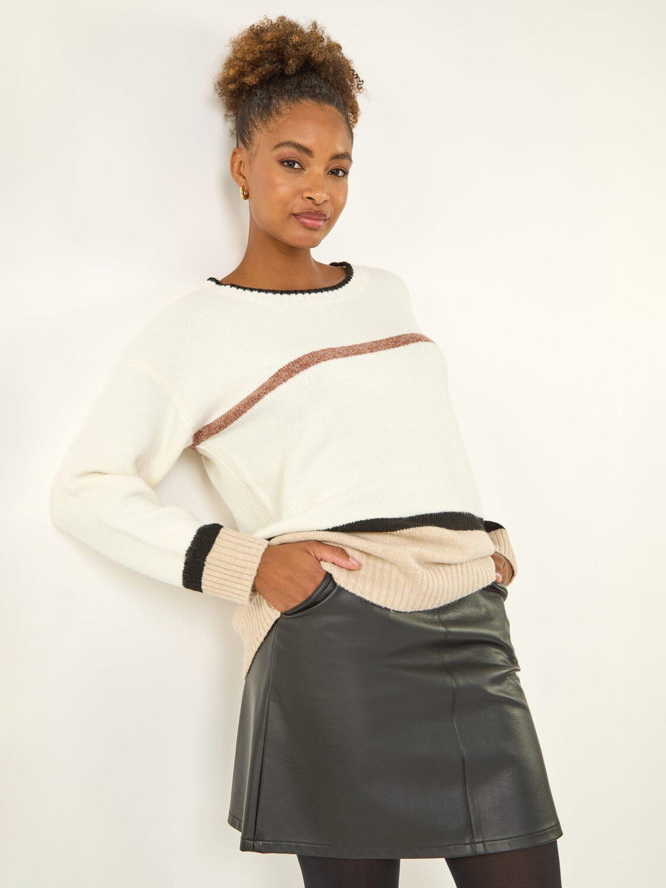 undefined Colour Block Stripe Knit Jumper  - White
