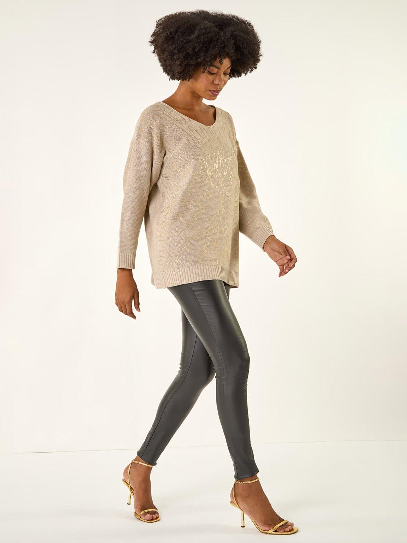  image of roman-foil-print-soft-knit-jumper-beige