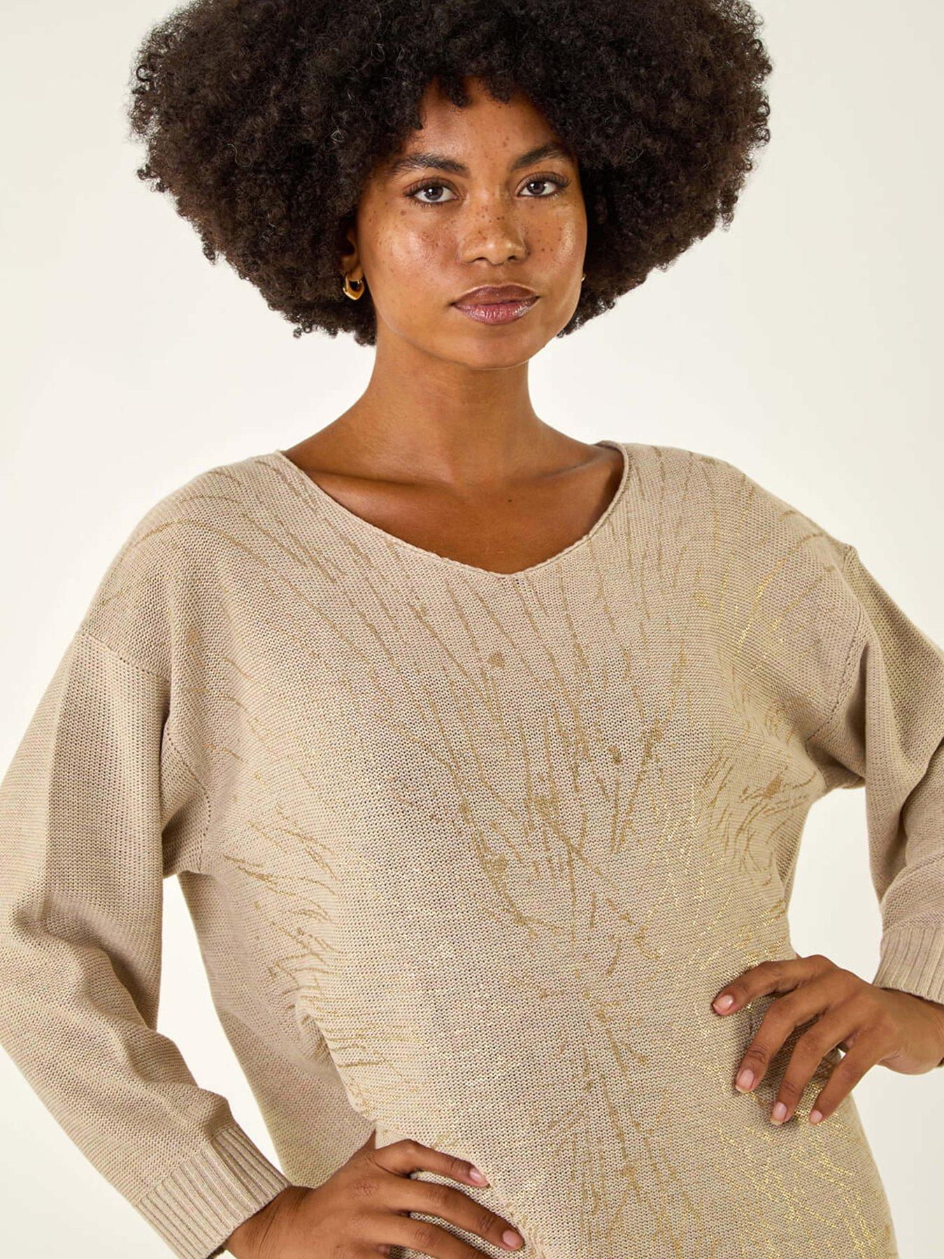  image of roman-foil-print-soft-knit-jumper-beige