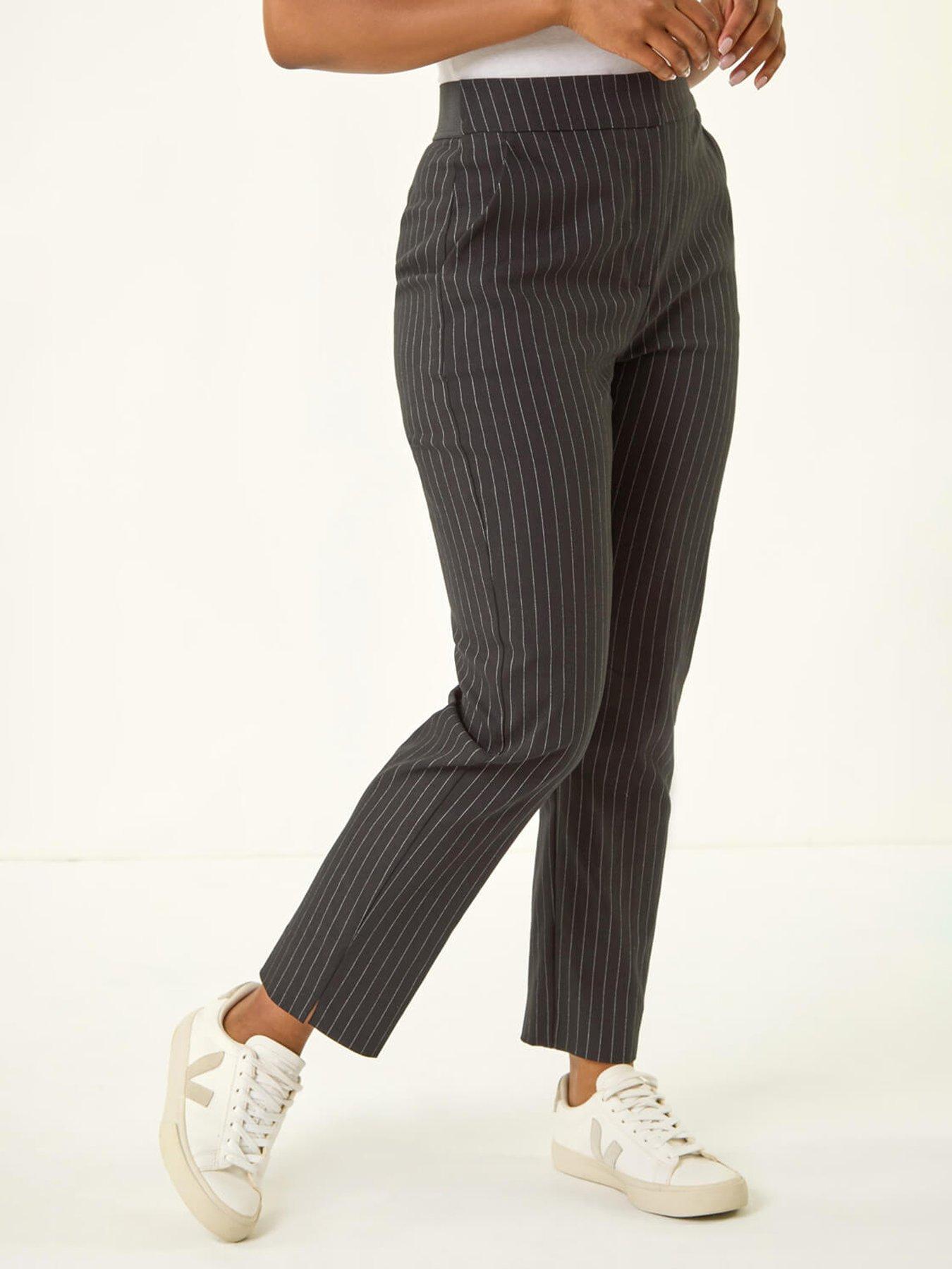 undefined Petite Stripe Bengaline Stretch Trouser - Black