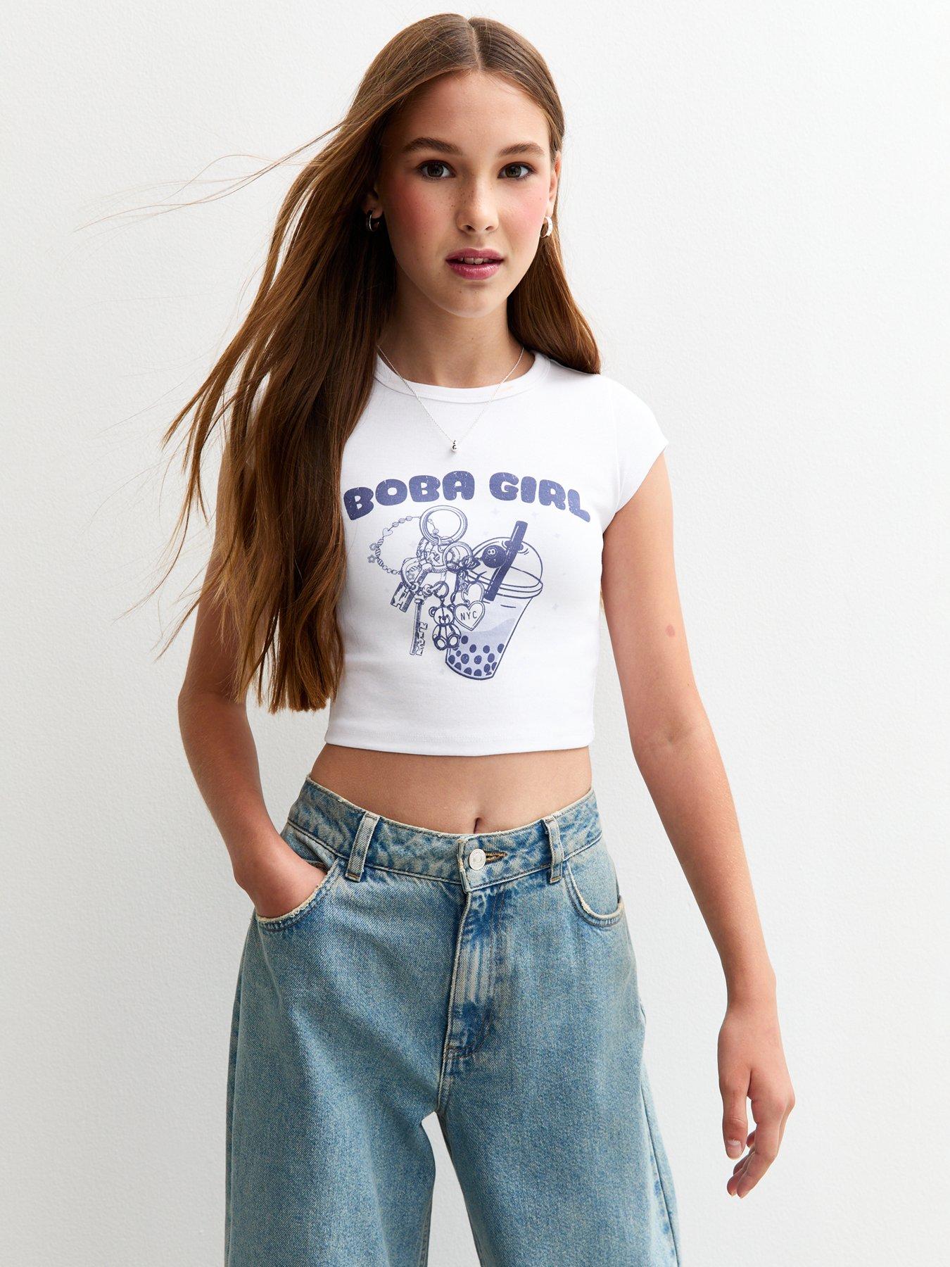 undefined Boba Tea Charm Cap Sleeve Cropped T-Shirt - White
