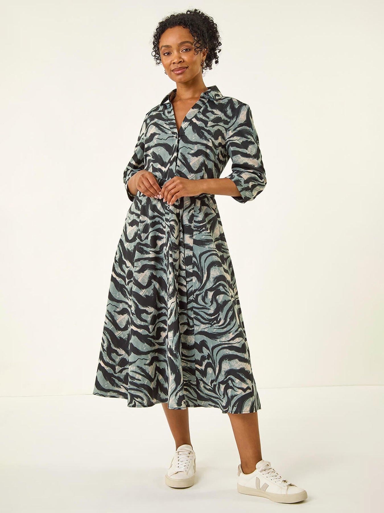 undefined Petite Animal Print Stretch Shirt Dress - Grey