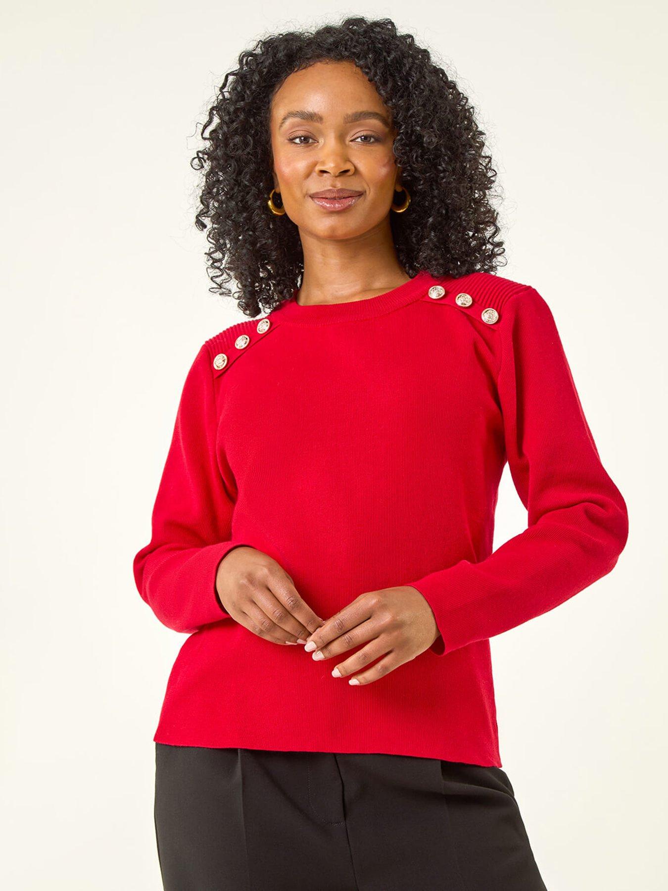 undefined Petite Button Shoulder Knit Jumper - Red