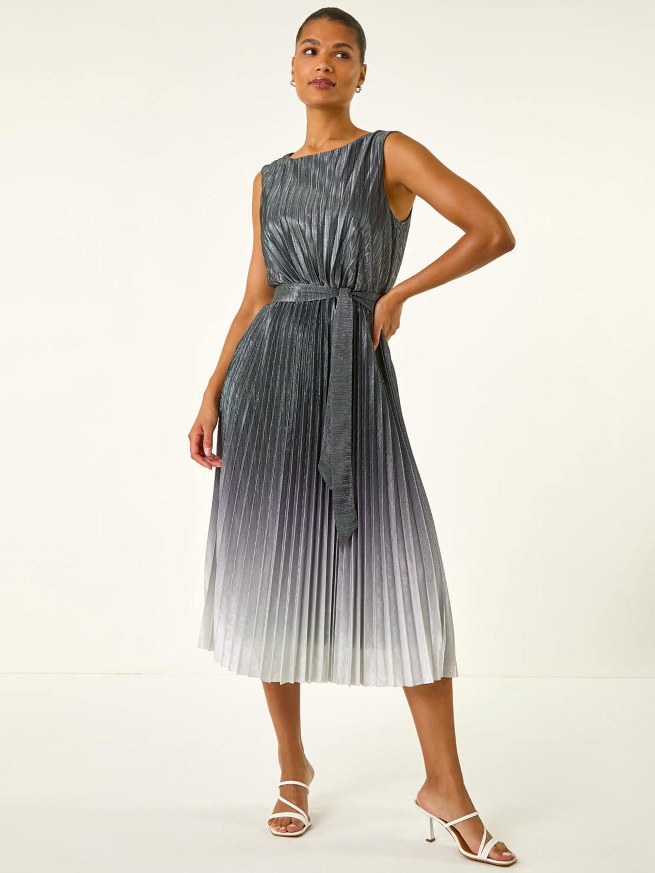 Roman Pleated Ombre Midi Dress - Silver