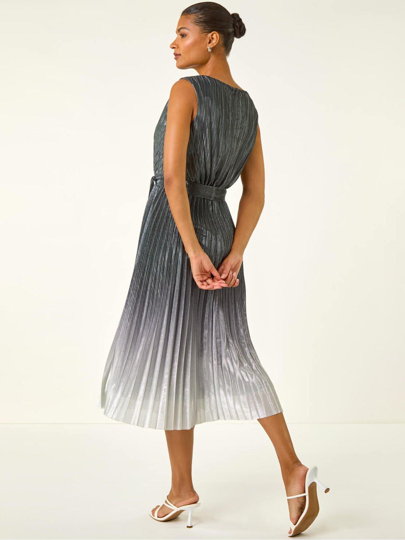  image of roman-pleated-ombre-midi-dress-silver