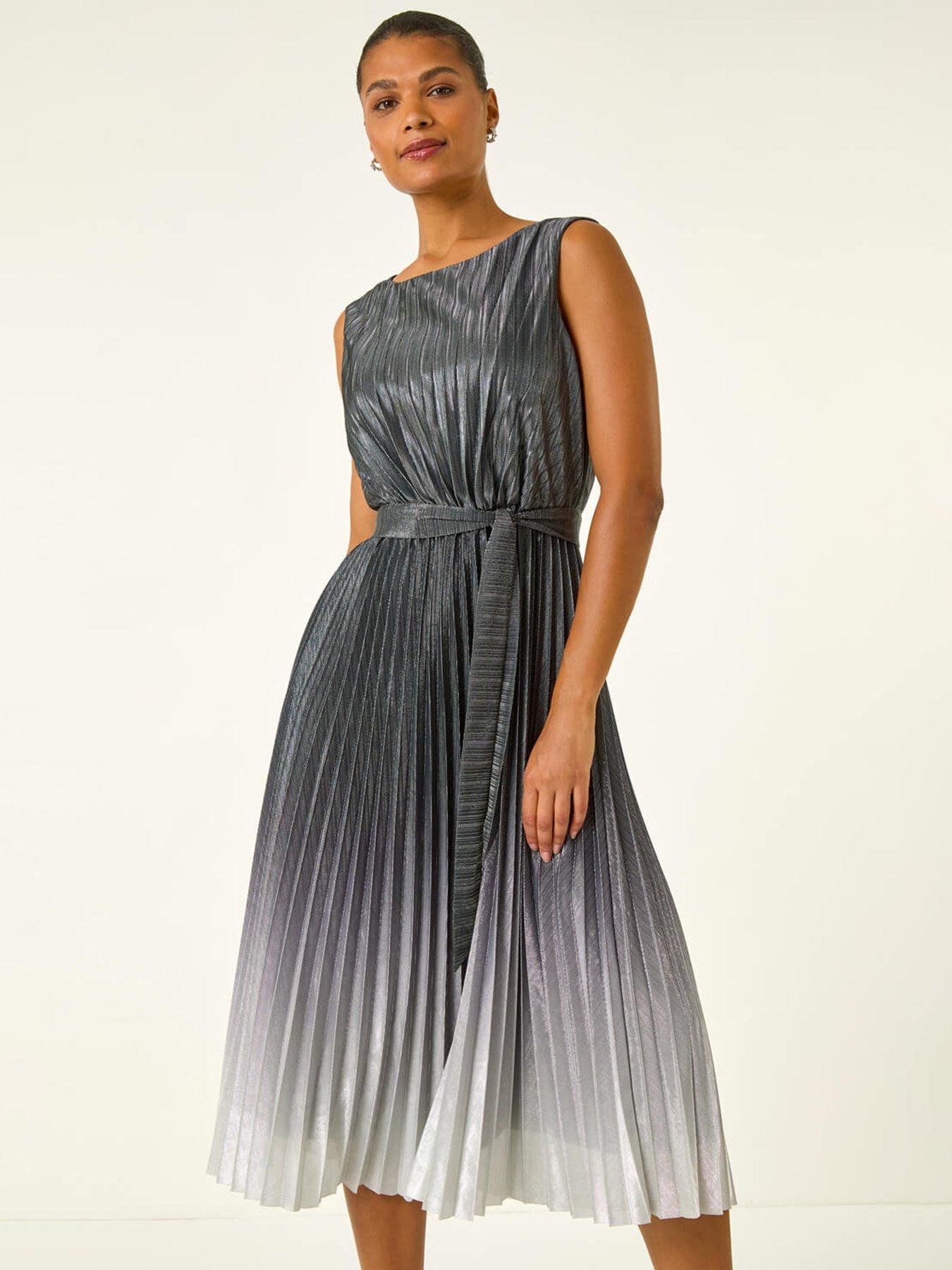  image of roman-pleated-ombre-midi-dress-silver