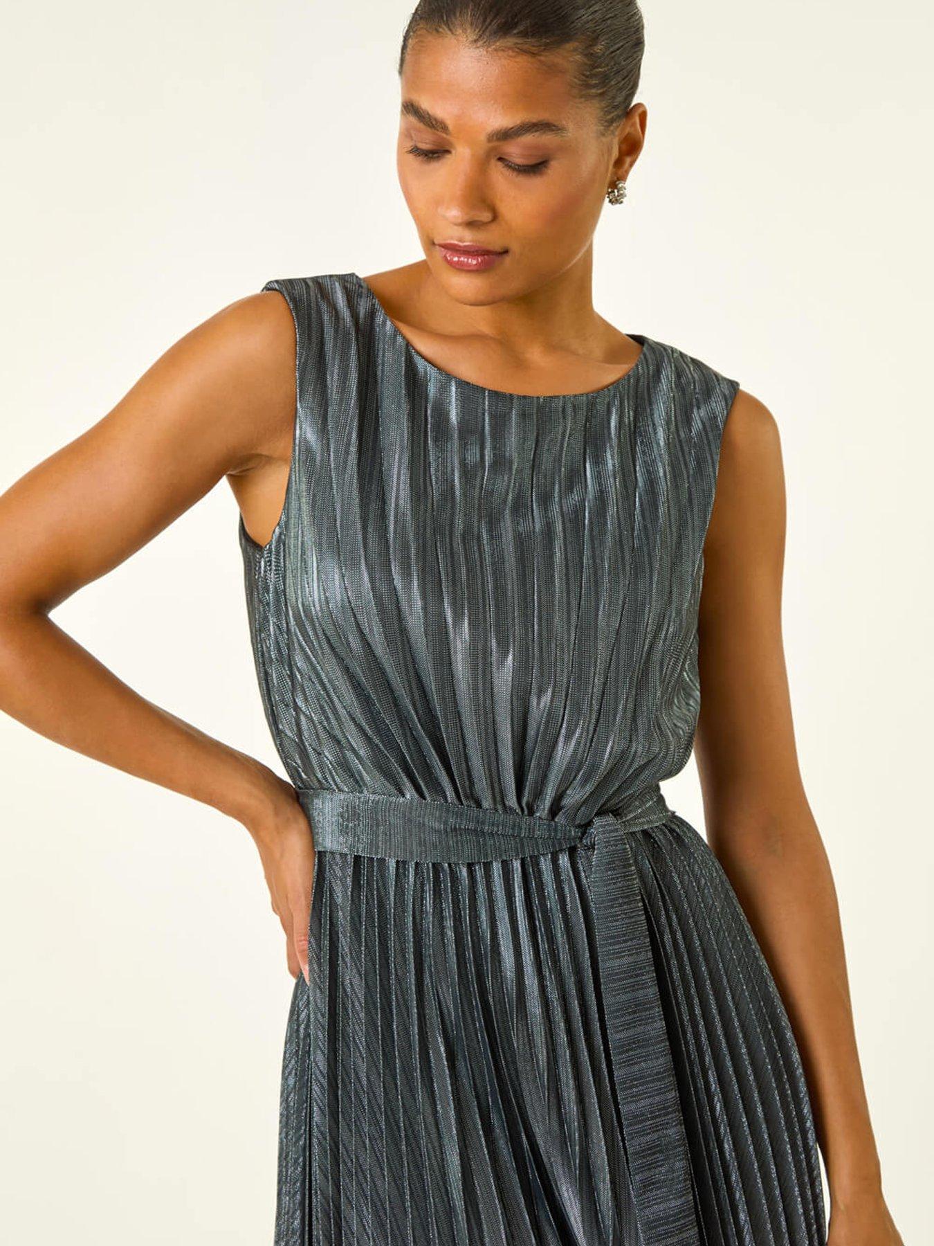  image of roman-pleated-ombre-midi-dress-silver