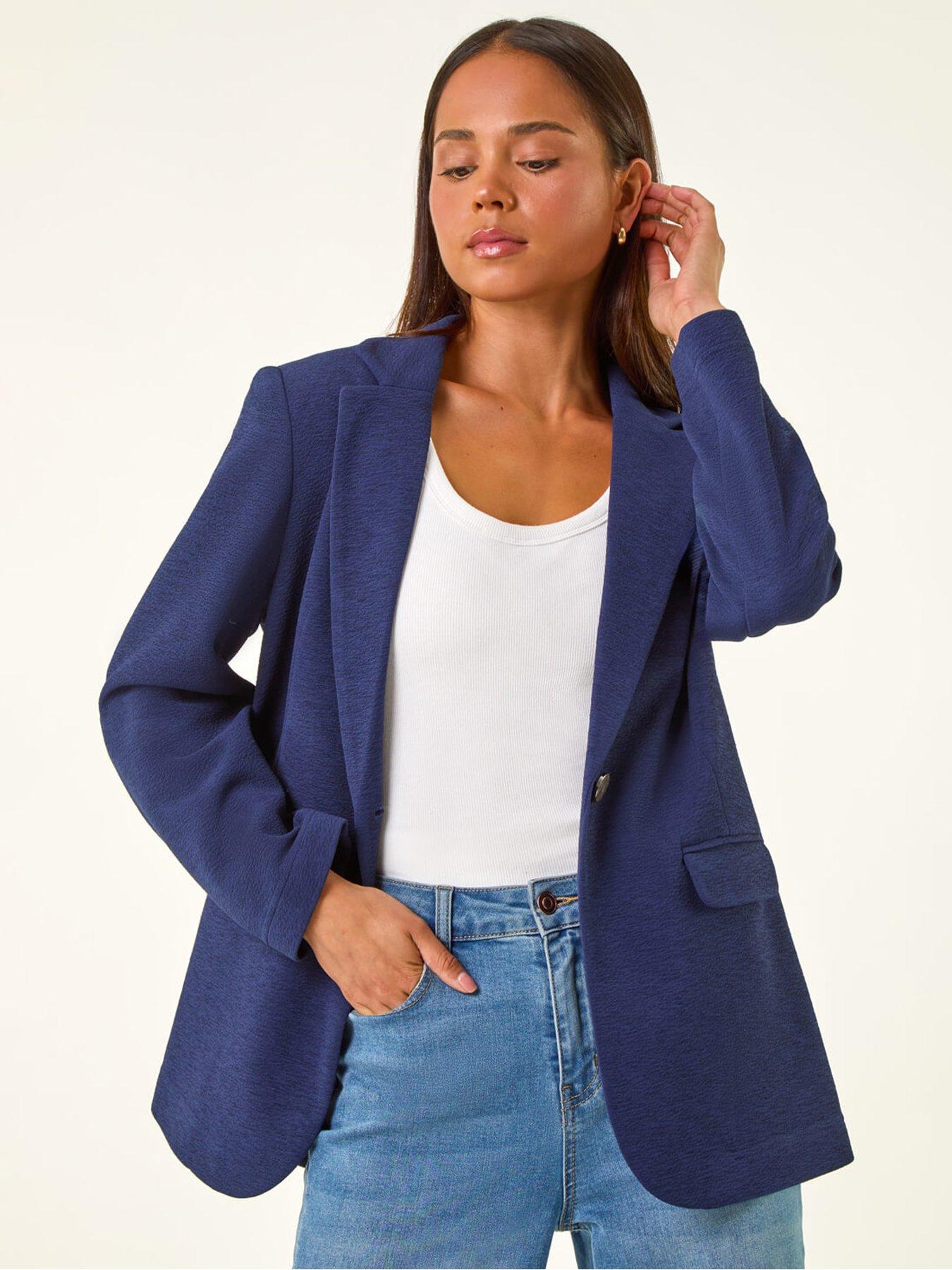 undefined Petite Textured Buttoned Blazer - Navy