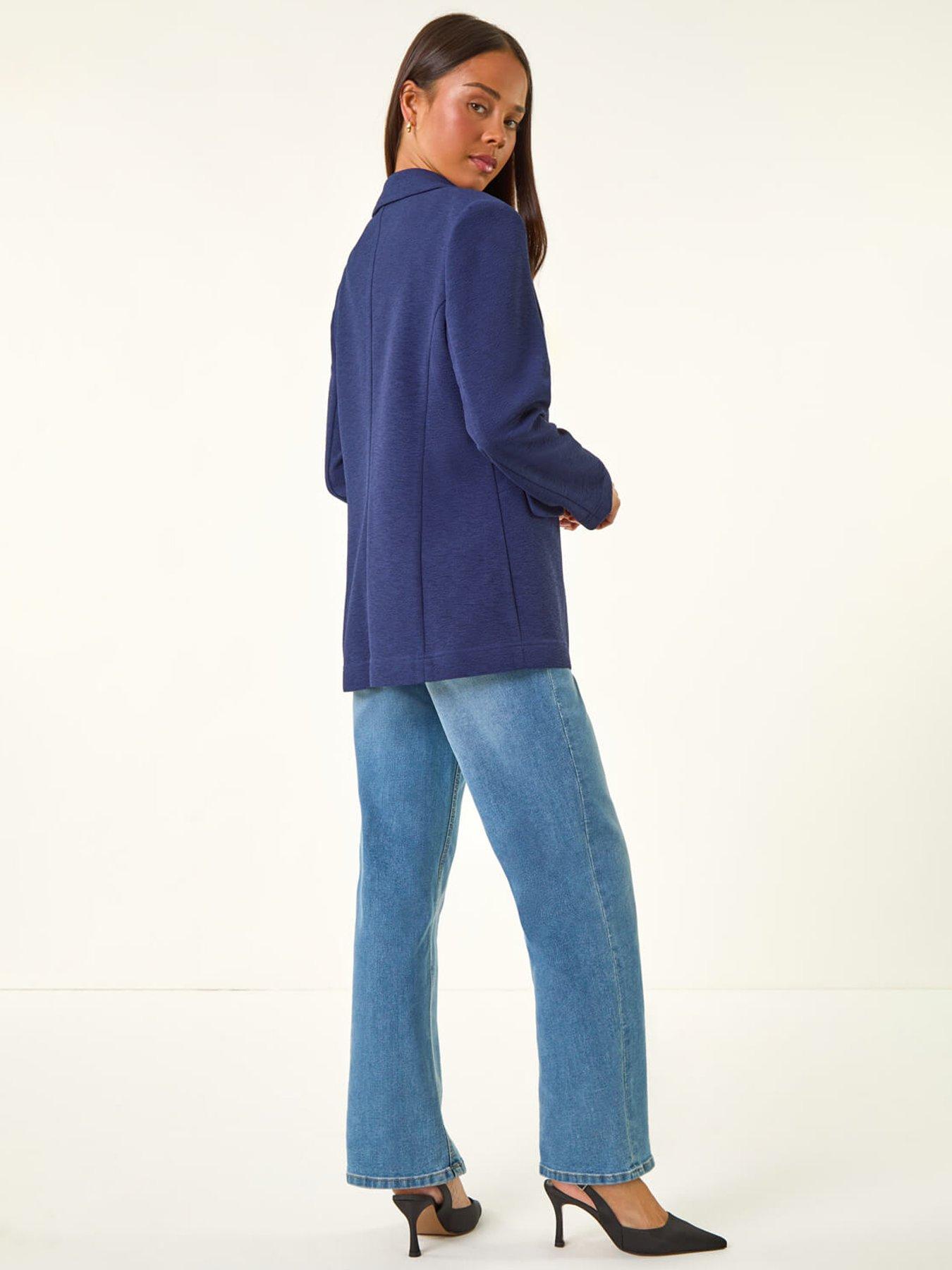 Image 2 of 5 of Roman Petite Textured Buttoned Blazer - Navy