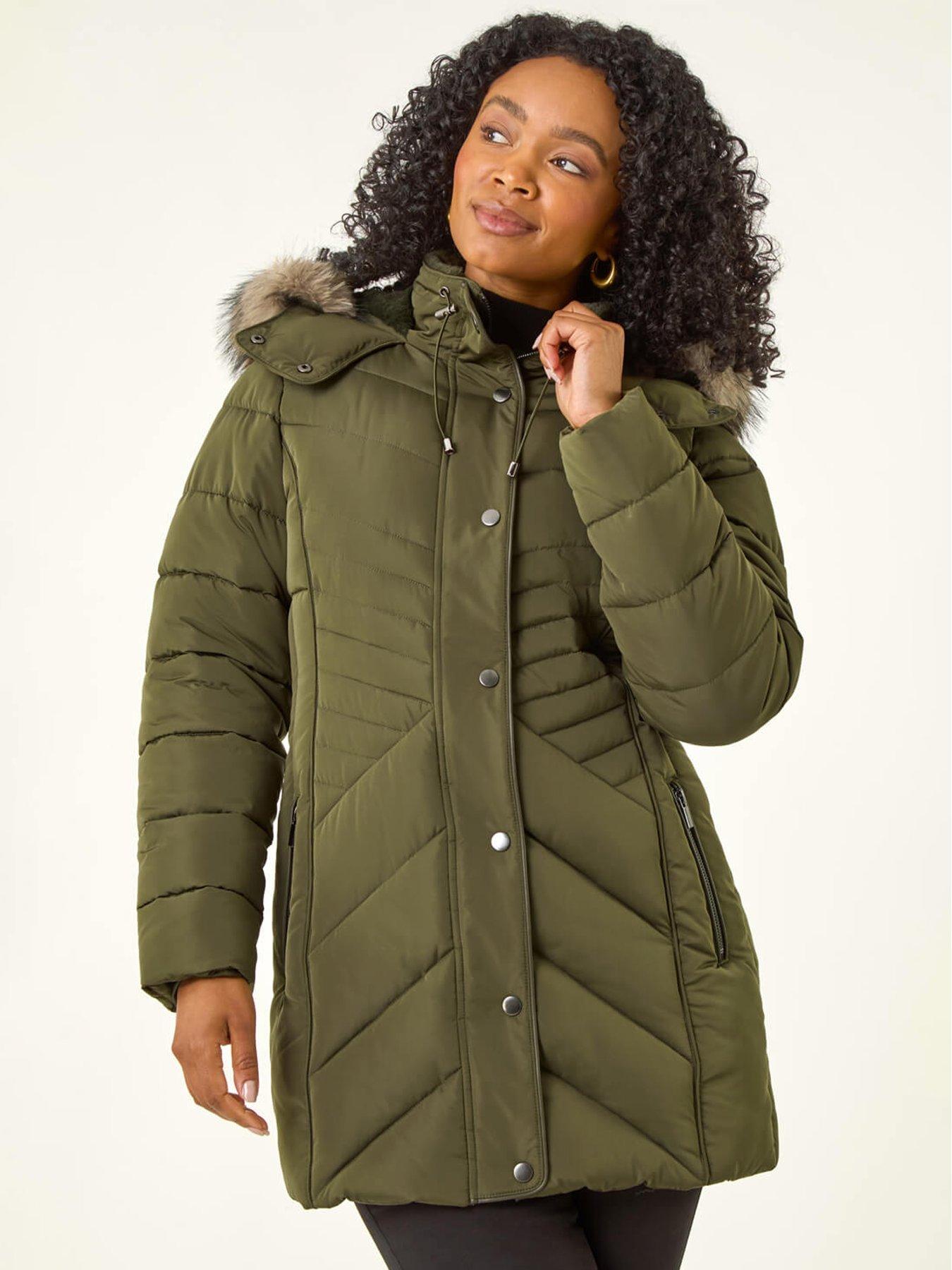 undefined Petite Longline Padded Puffer Coat - Green