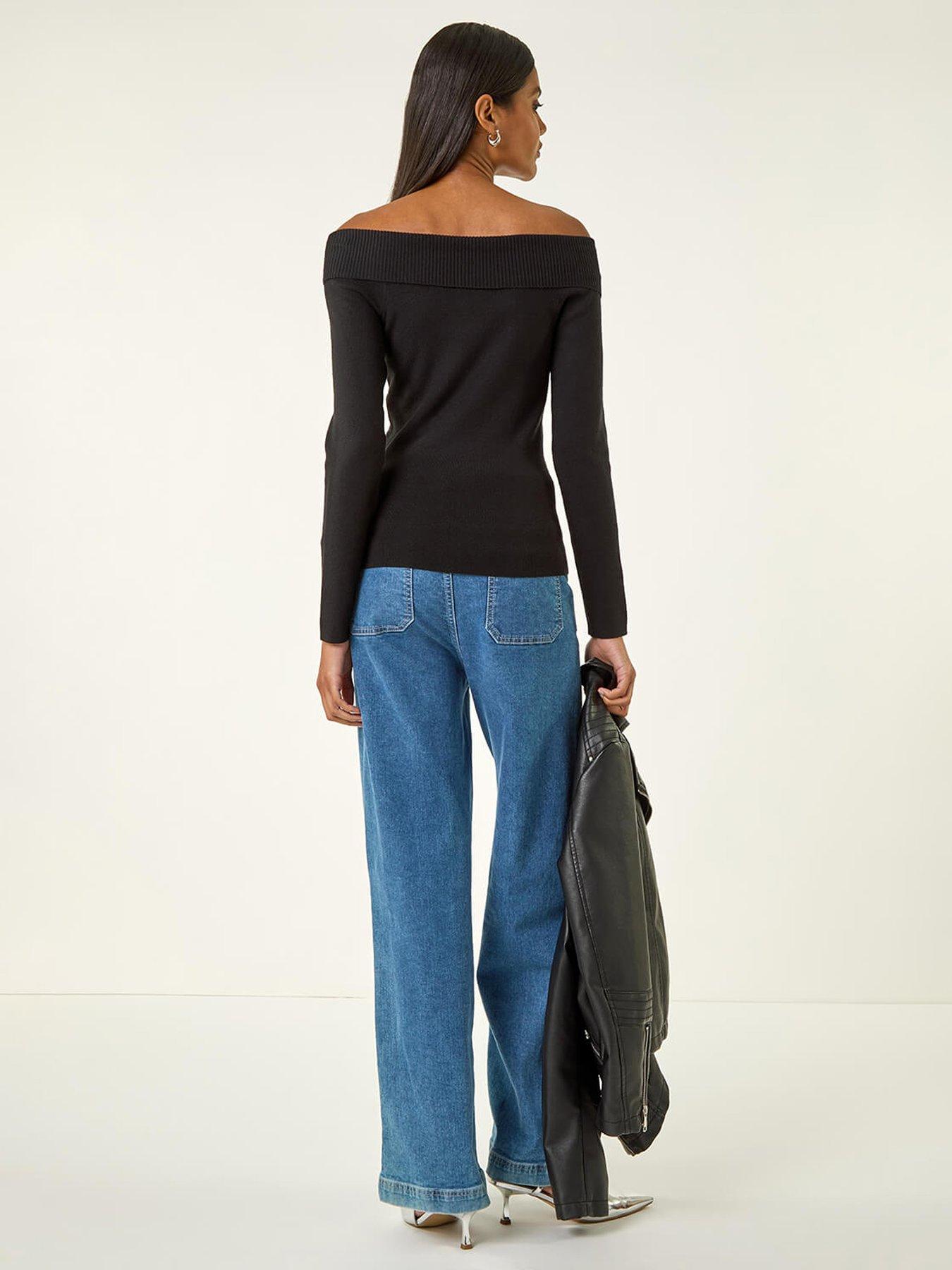 Image 2 of 5 of Roman Bardot Hardware Knit Jumper - Black