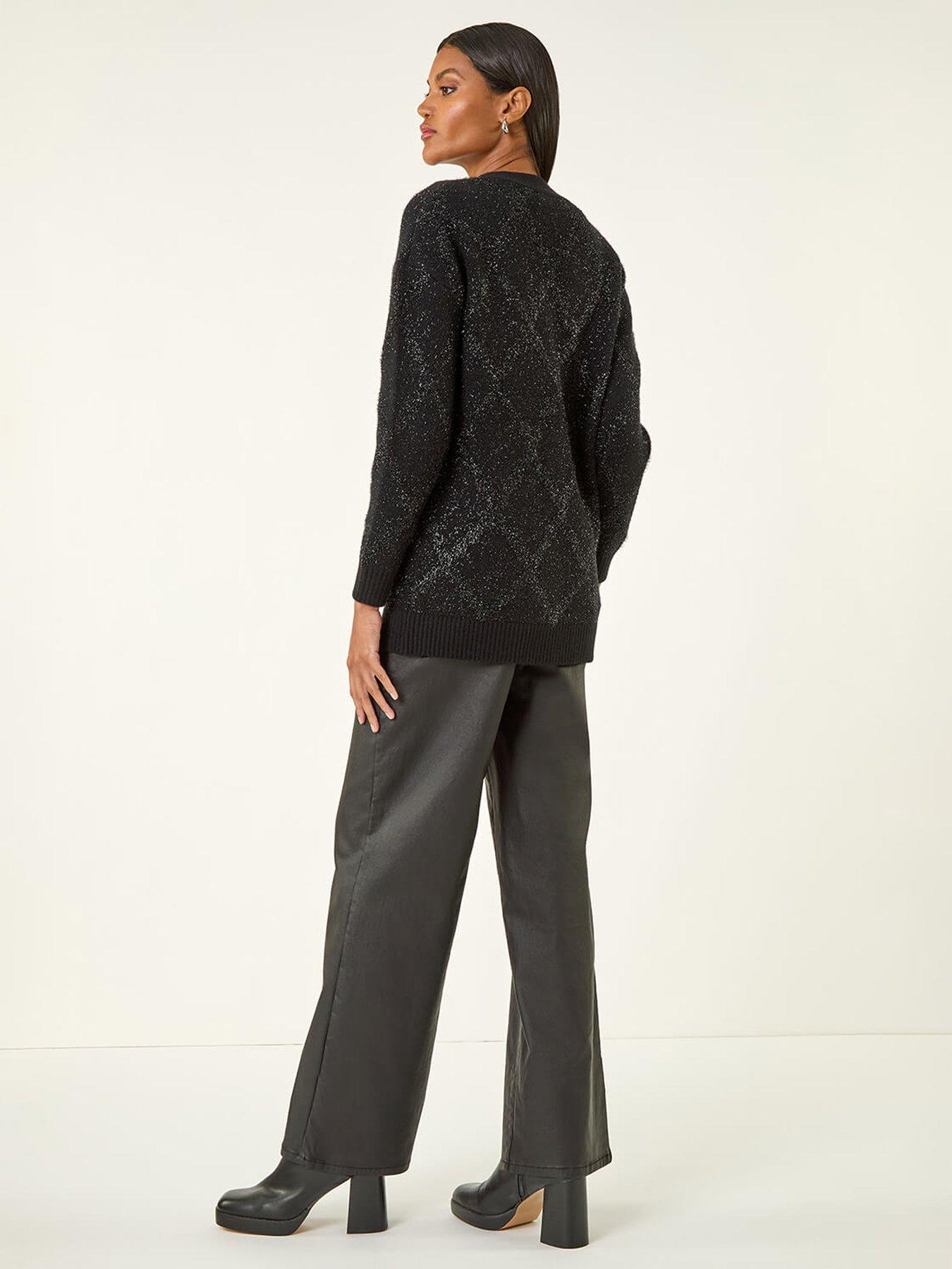  image of roman-longline-tinsel-knit-cardigan-black