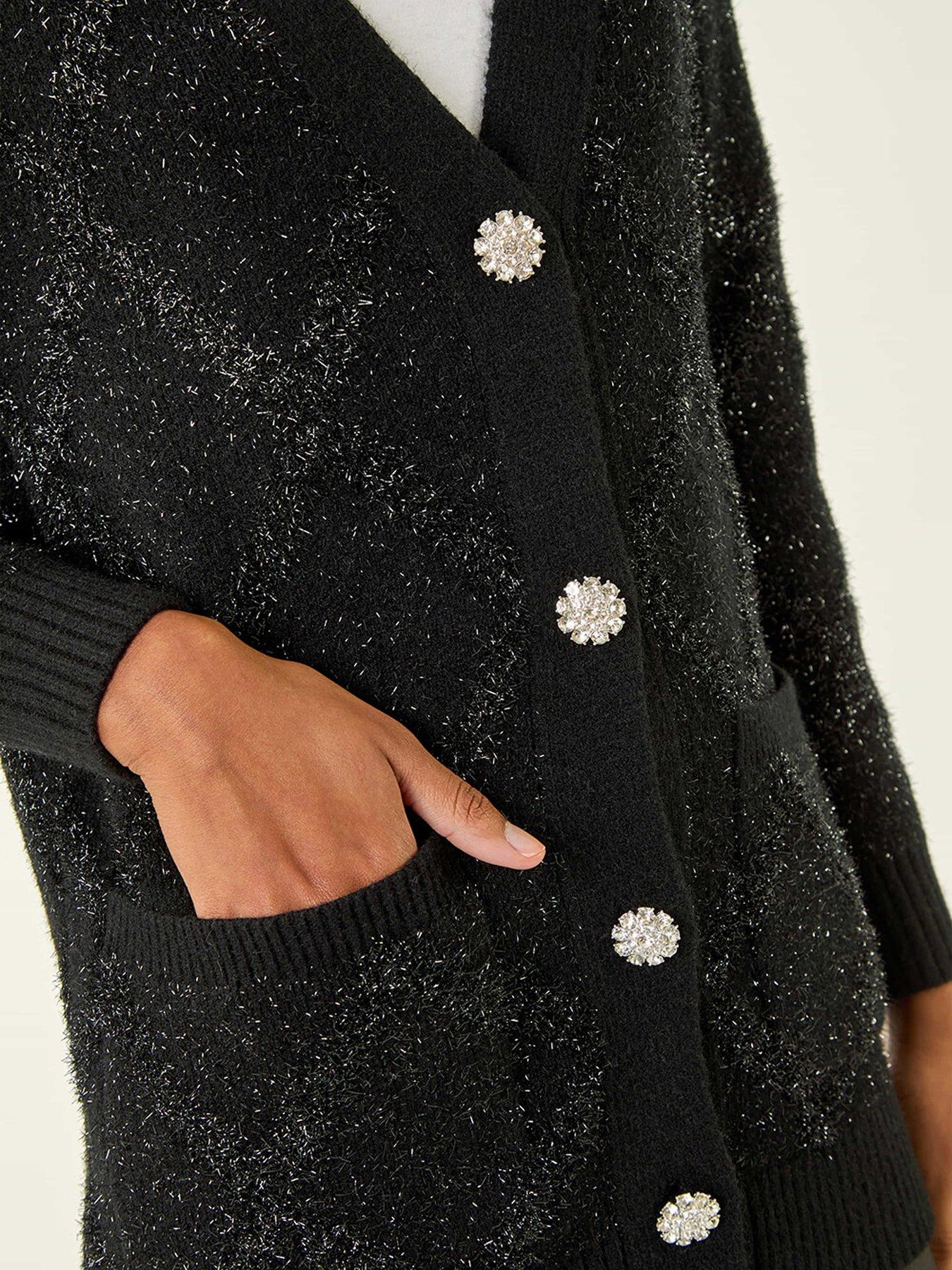  image of roman-longline-tinsel-knit-cardigan-black