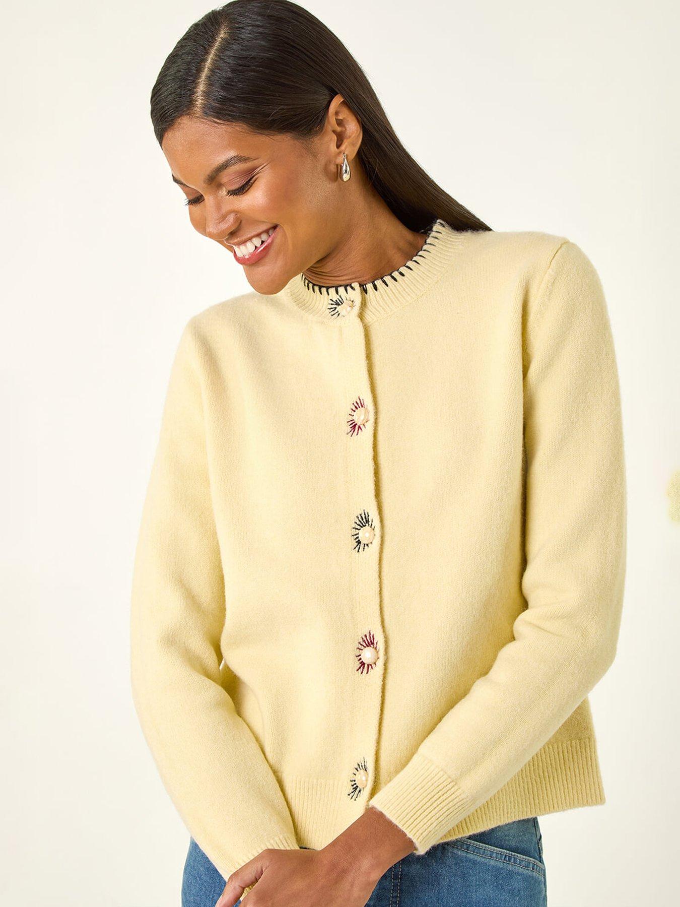 Roman Stitch Knit Cardigan - Yellow
