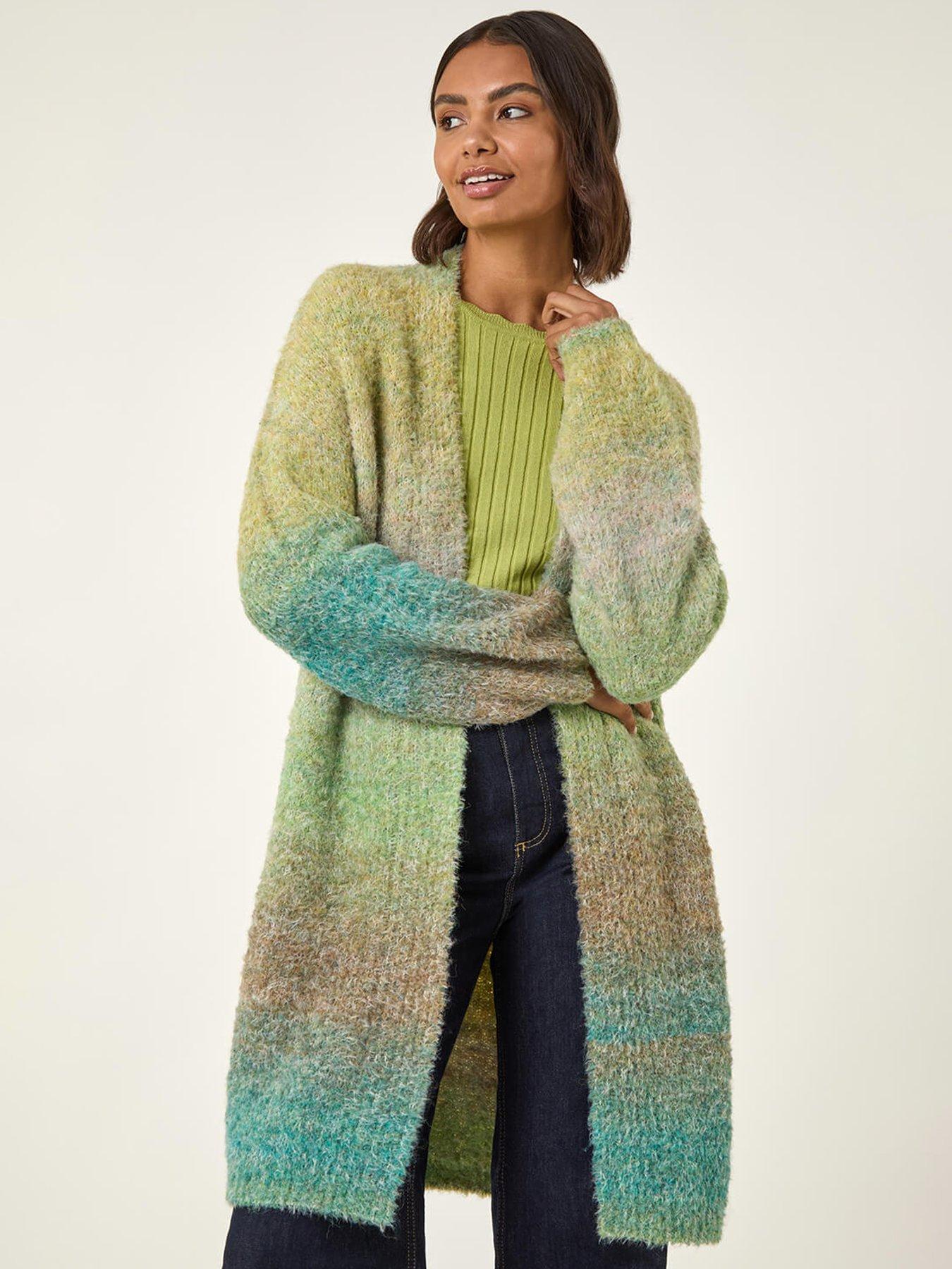 Roman Ombre Longline Knit Cardigan - Green