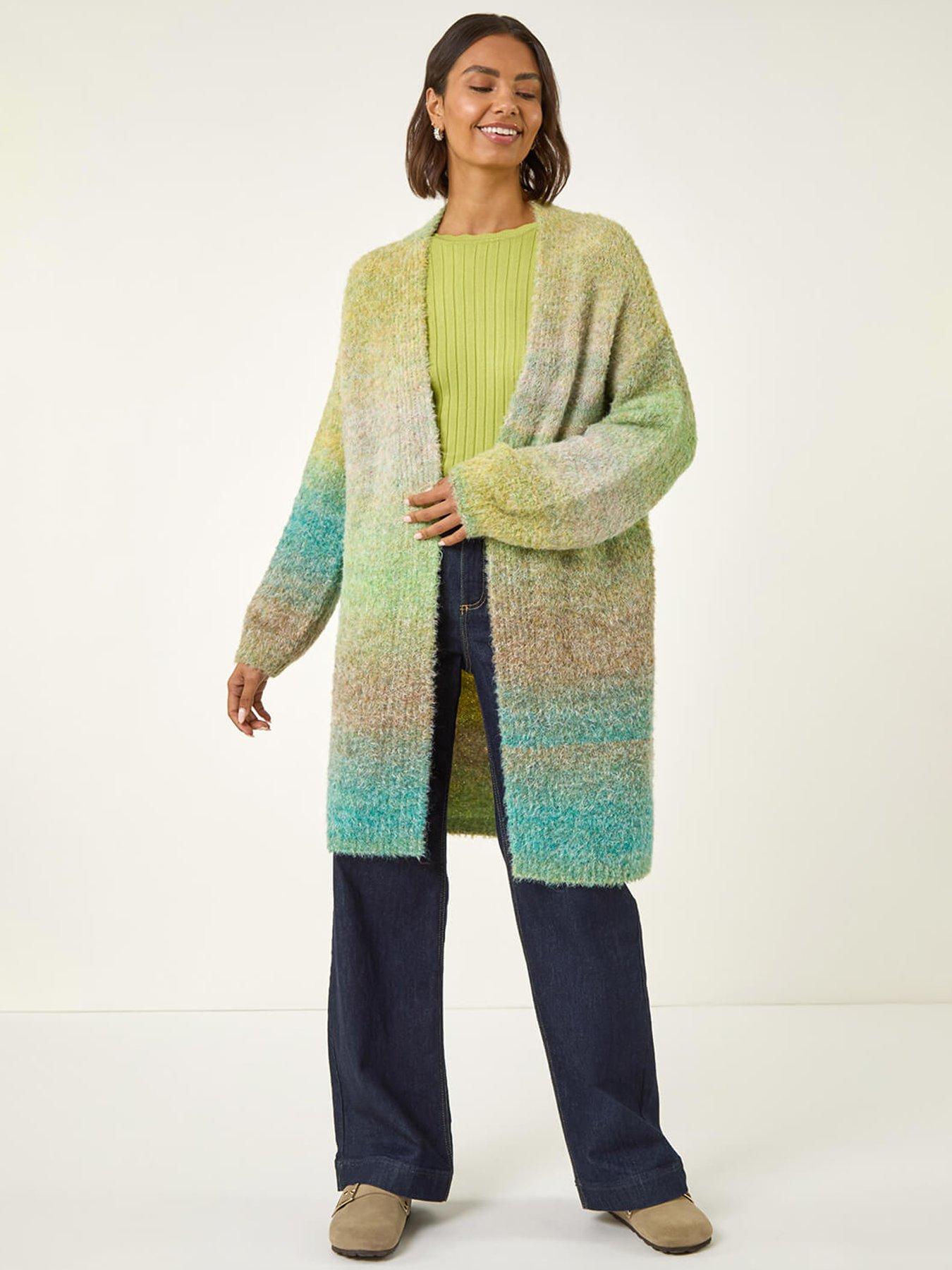  image of roman-ombre-longline-knit-cardigan-green