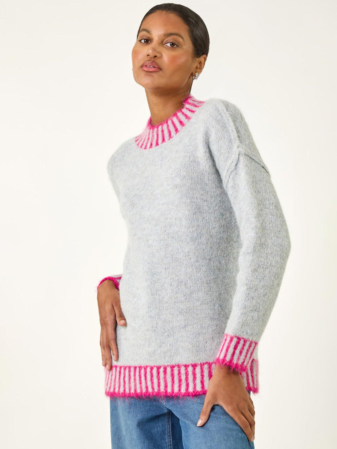 undefined Contrast Colourblock Knit Jumper - Grey