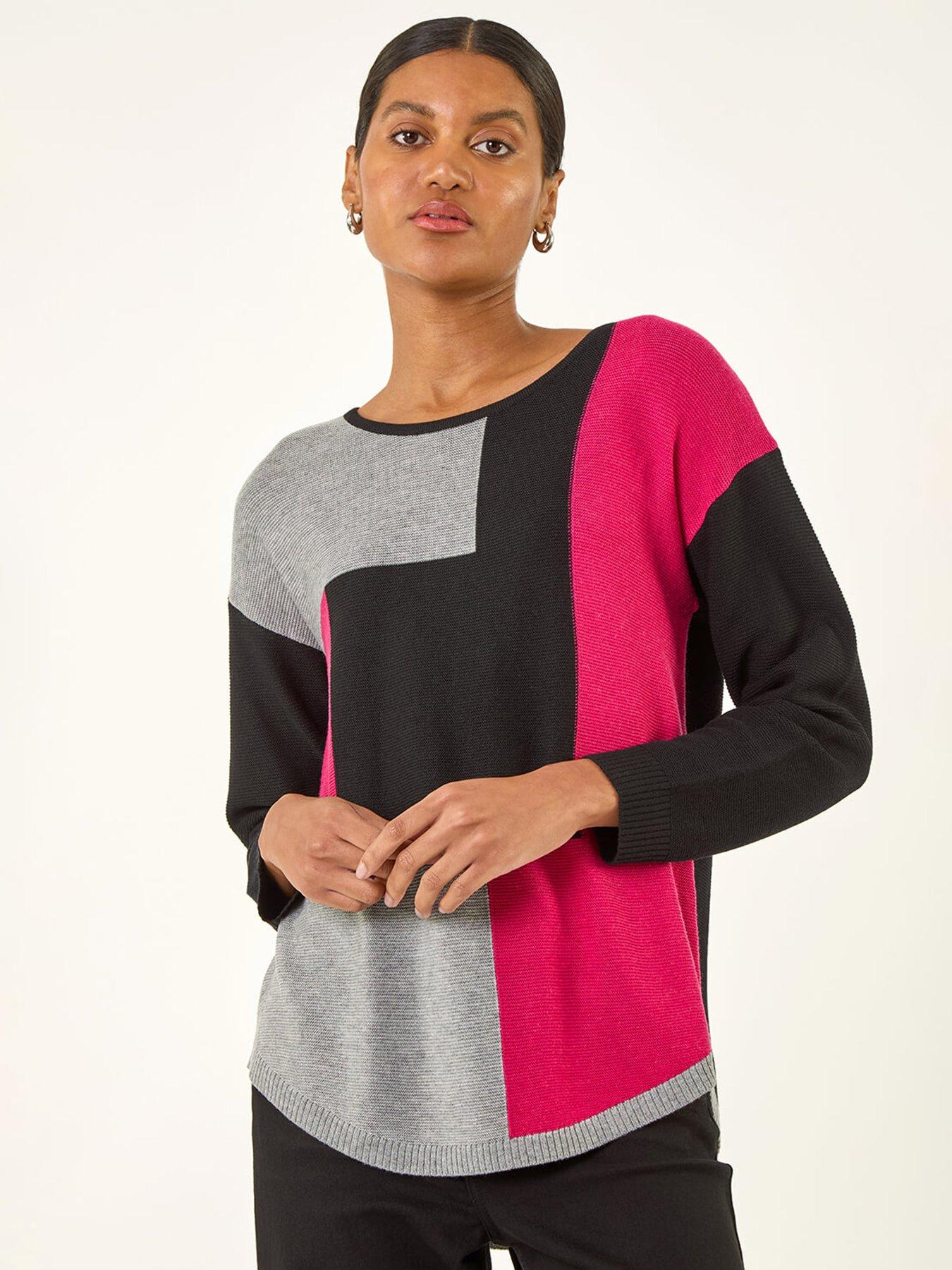 Roman Ribbed Colour Block Knit Jumper - Black
