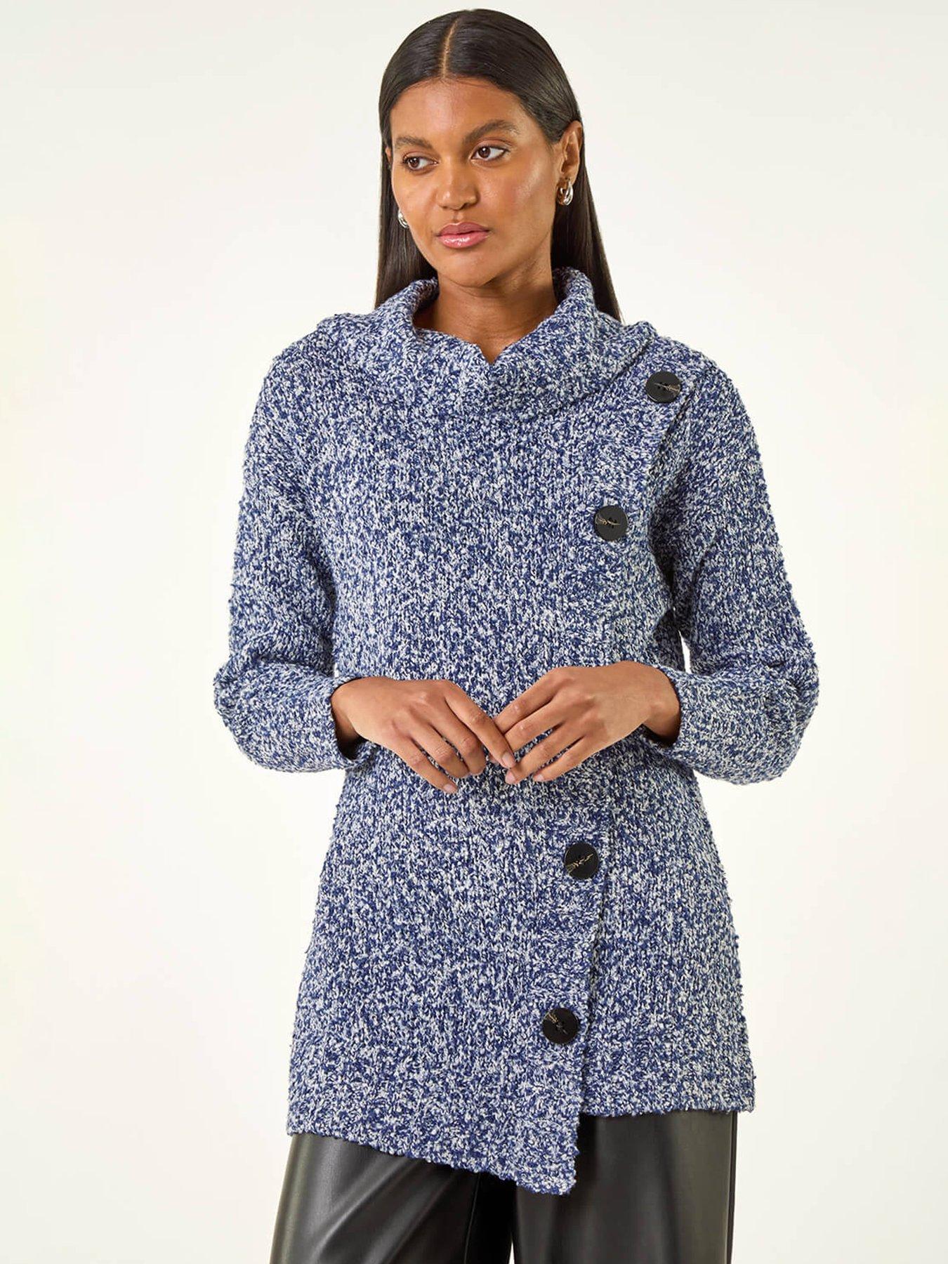 Roman Roll Neck Button Detail Jumper - Blue