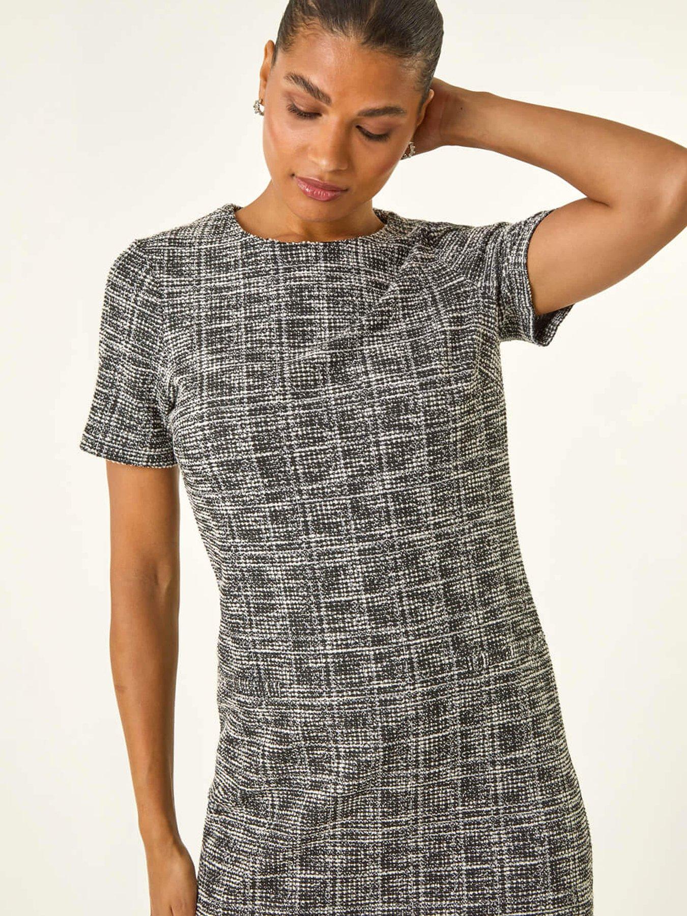  image of roman-textured-stretch-shift-dress-black