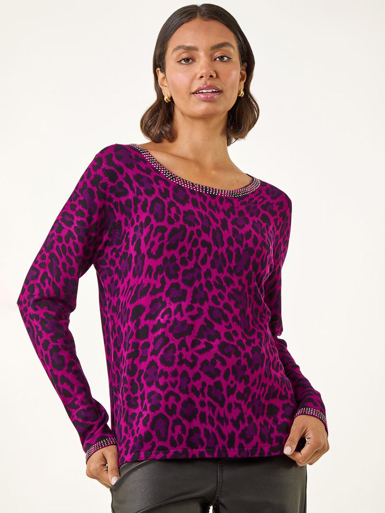 Roman Animal Print Embellished Trim Jumper - Pink