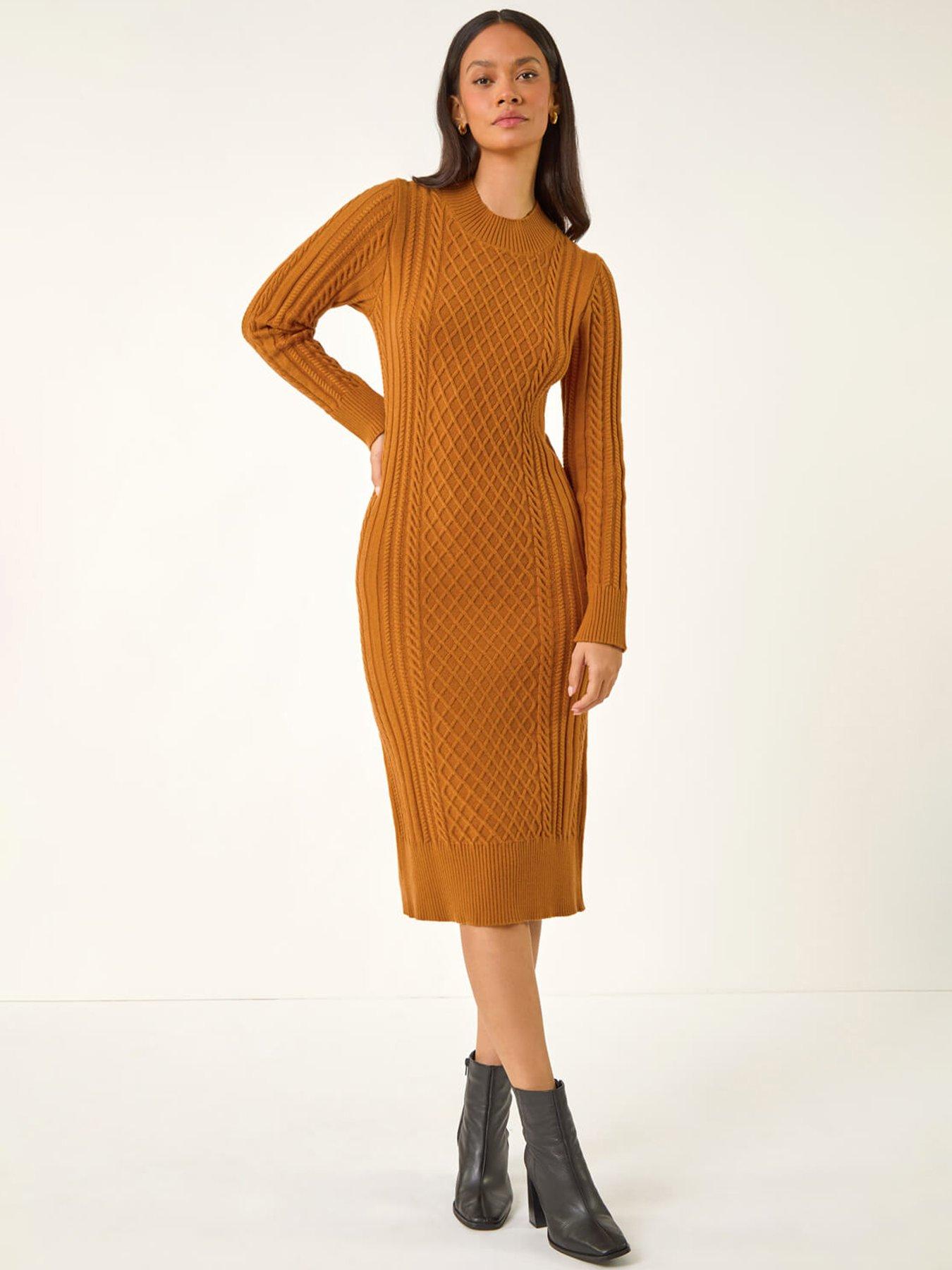 roman-dusk-cable-knit-midi-jumper-dress-orange