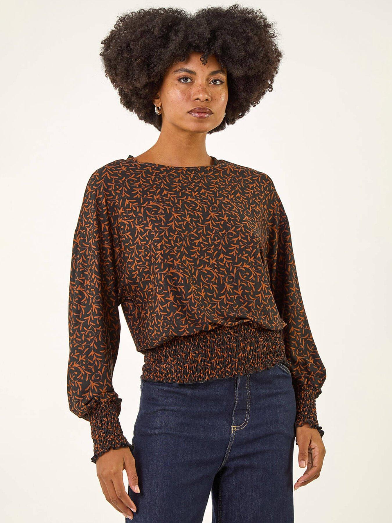 undefined Abstract Print High Neck Top - Black