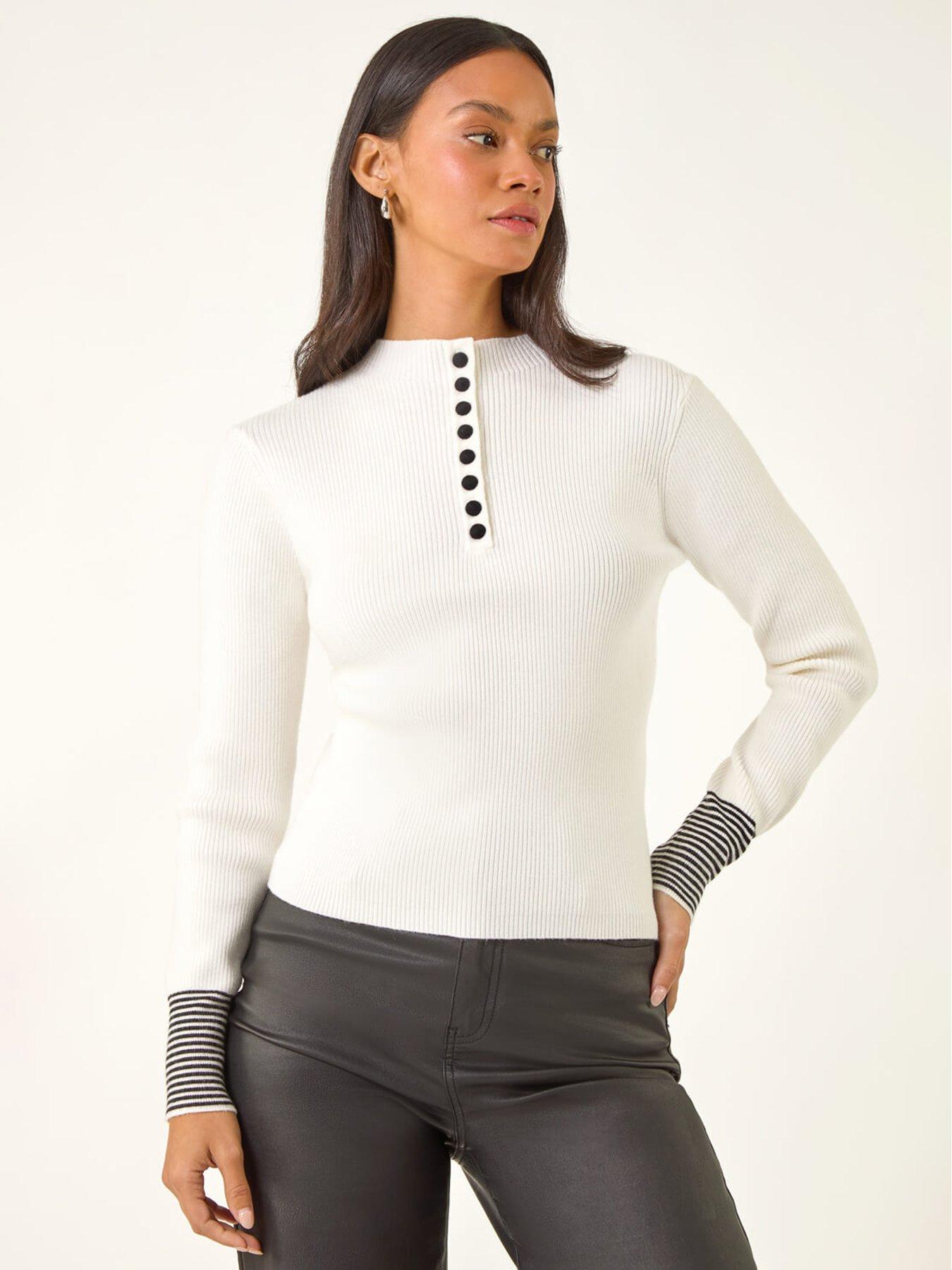 undefined Dusk Buttoned Ribbed Knit Jumper - White