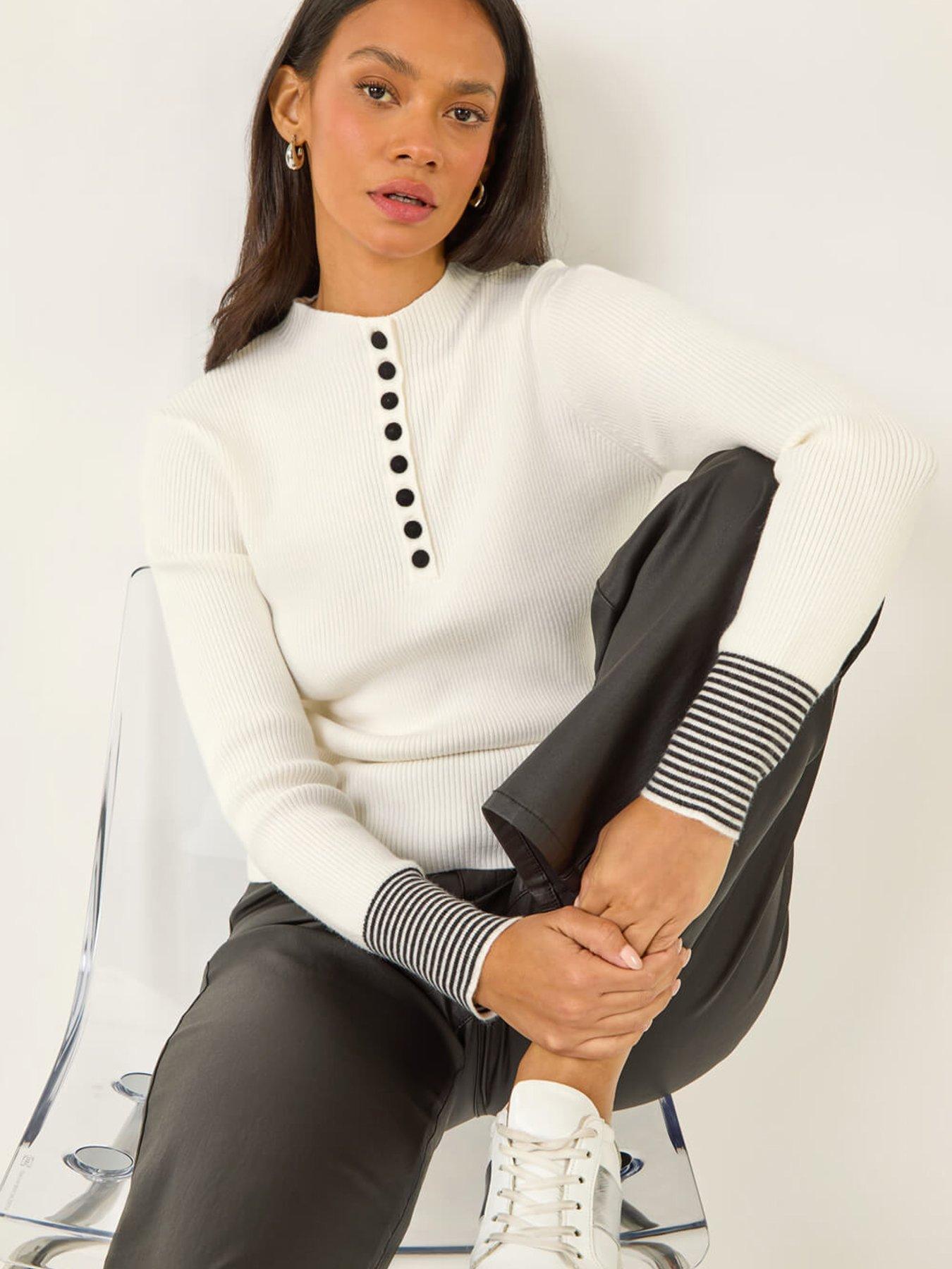 Image 4 of 5 of Roman Dusk Buttoned Ribbed Knit Jumper - White