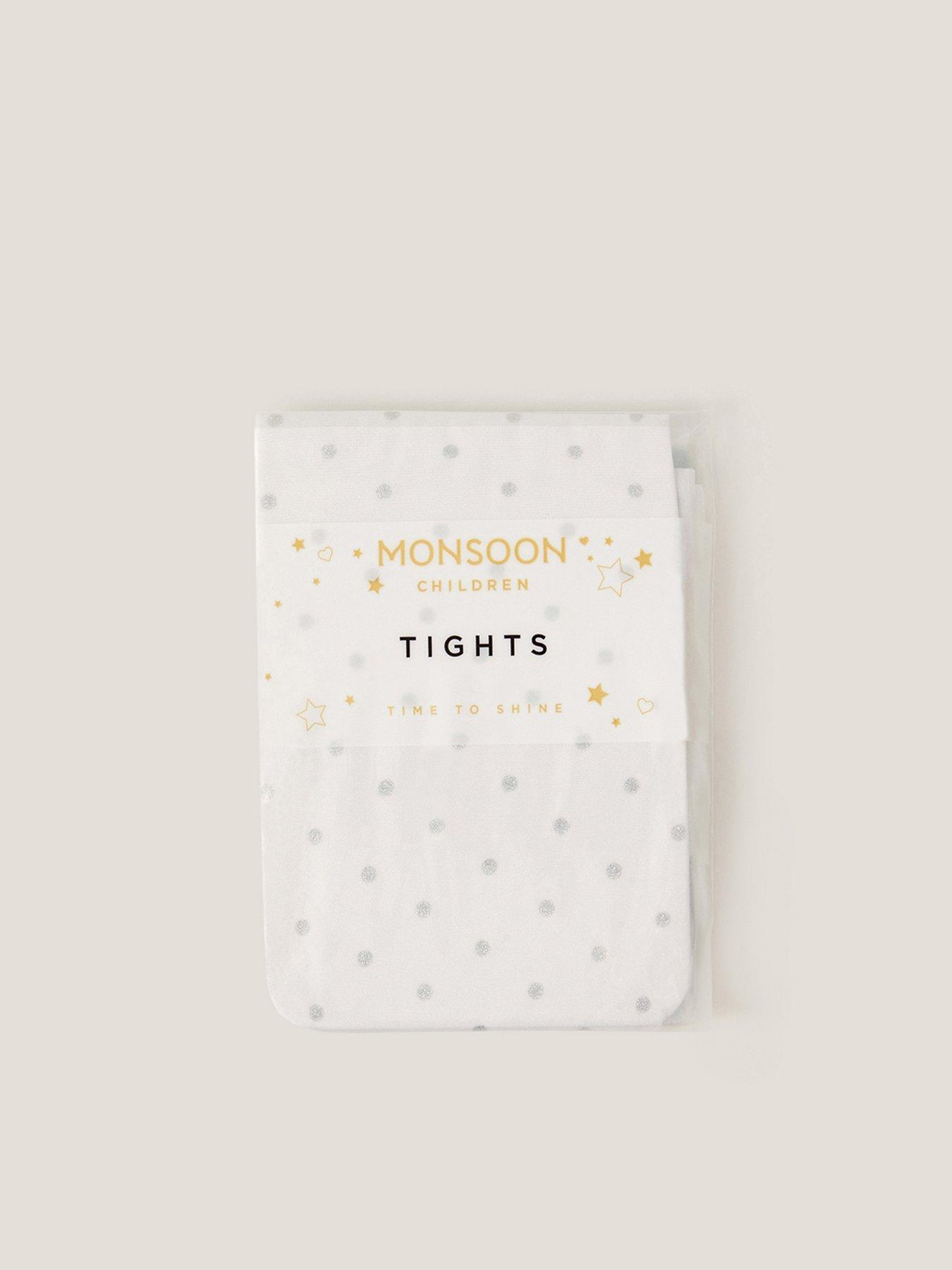 Image 2 of 3 of Monsoon Girls Glitter Spot Tights - Silver
