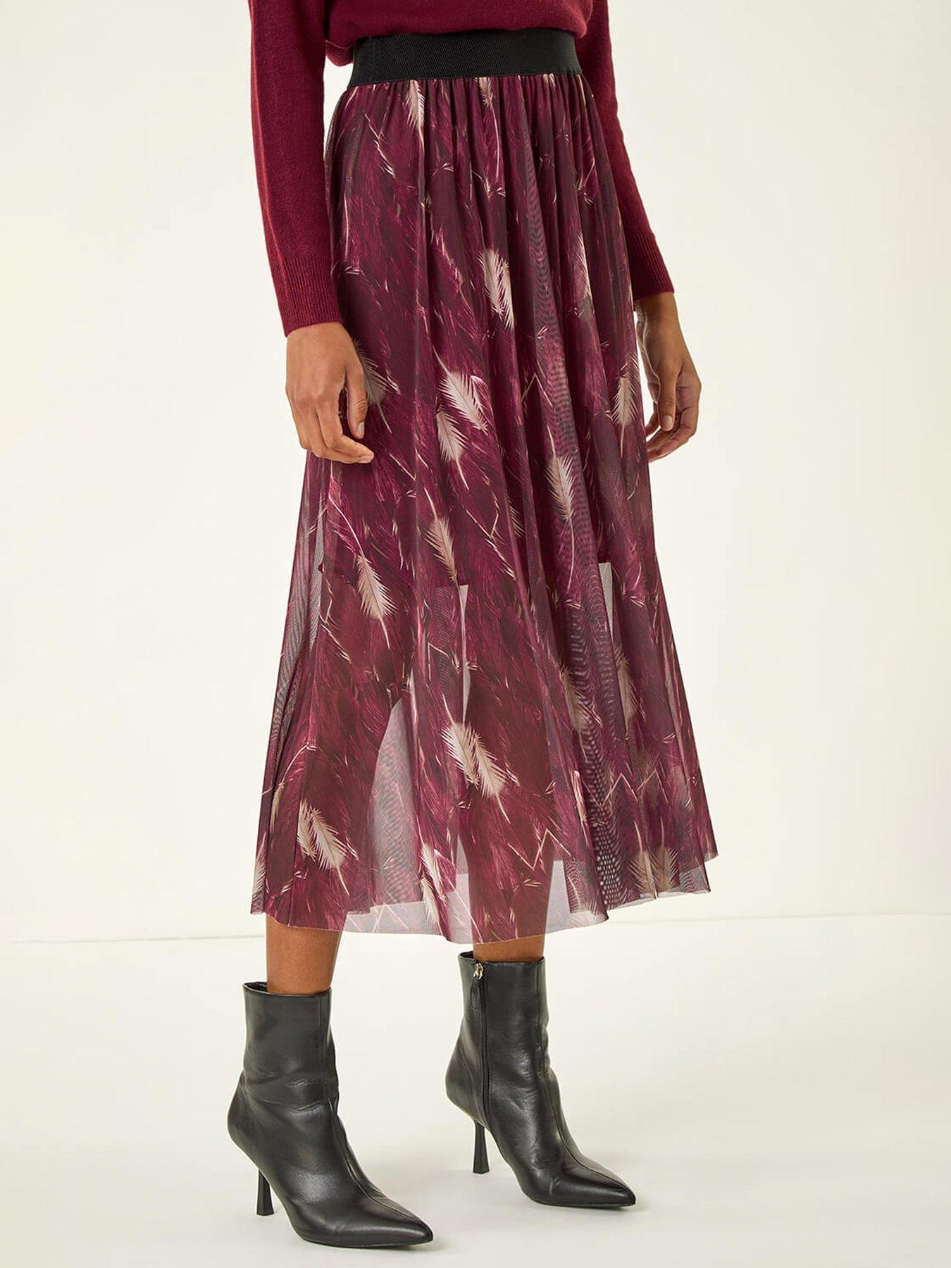 Image 1 of 5 of Roman Abstract Print Mesh Overlay Skirt - Red