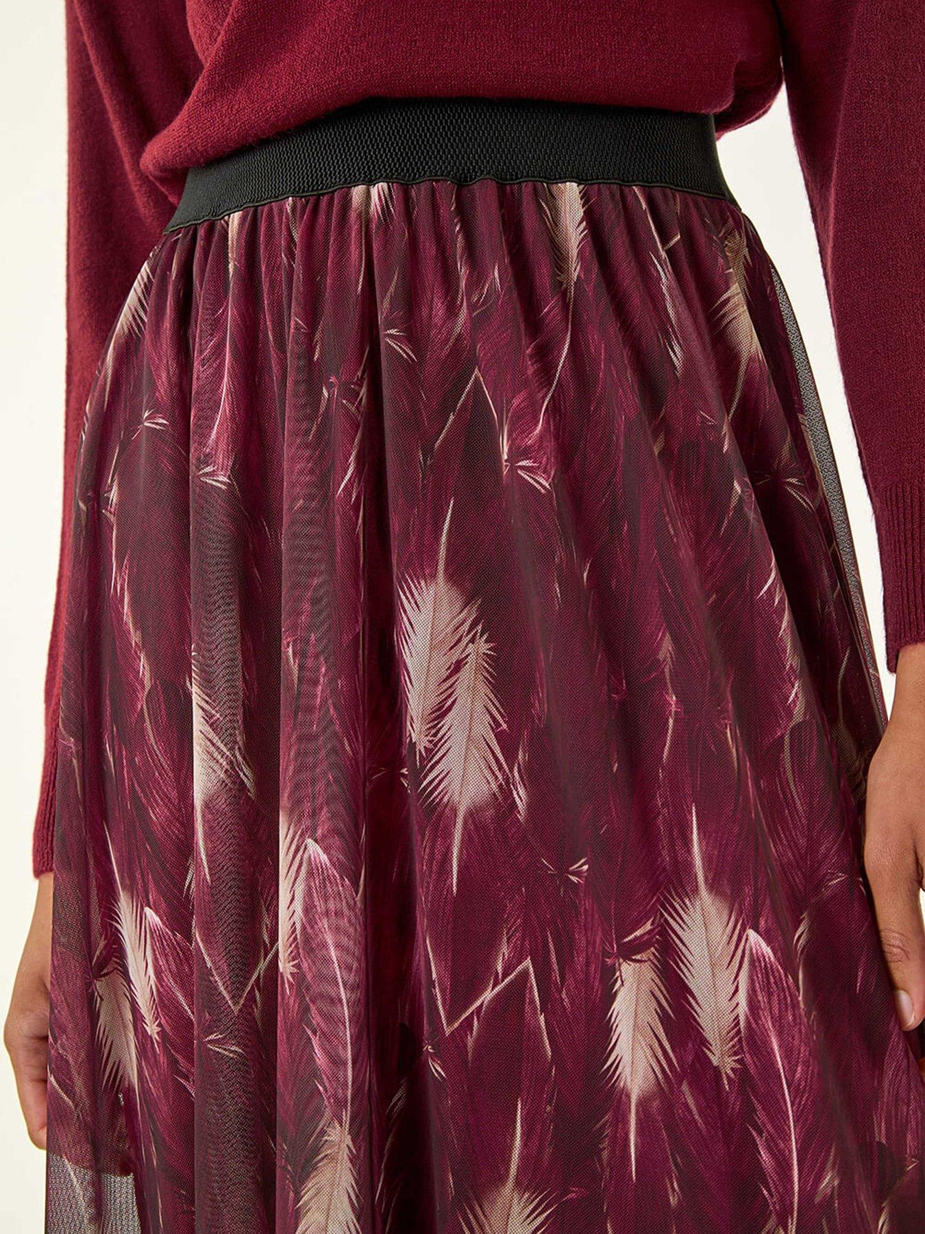 Image 5 of 5 of Roman Abstract Print Mesh Overlay Skirt - Red