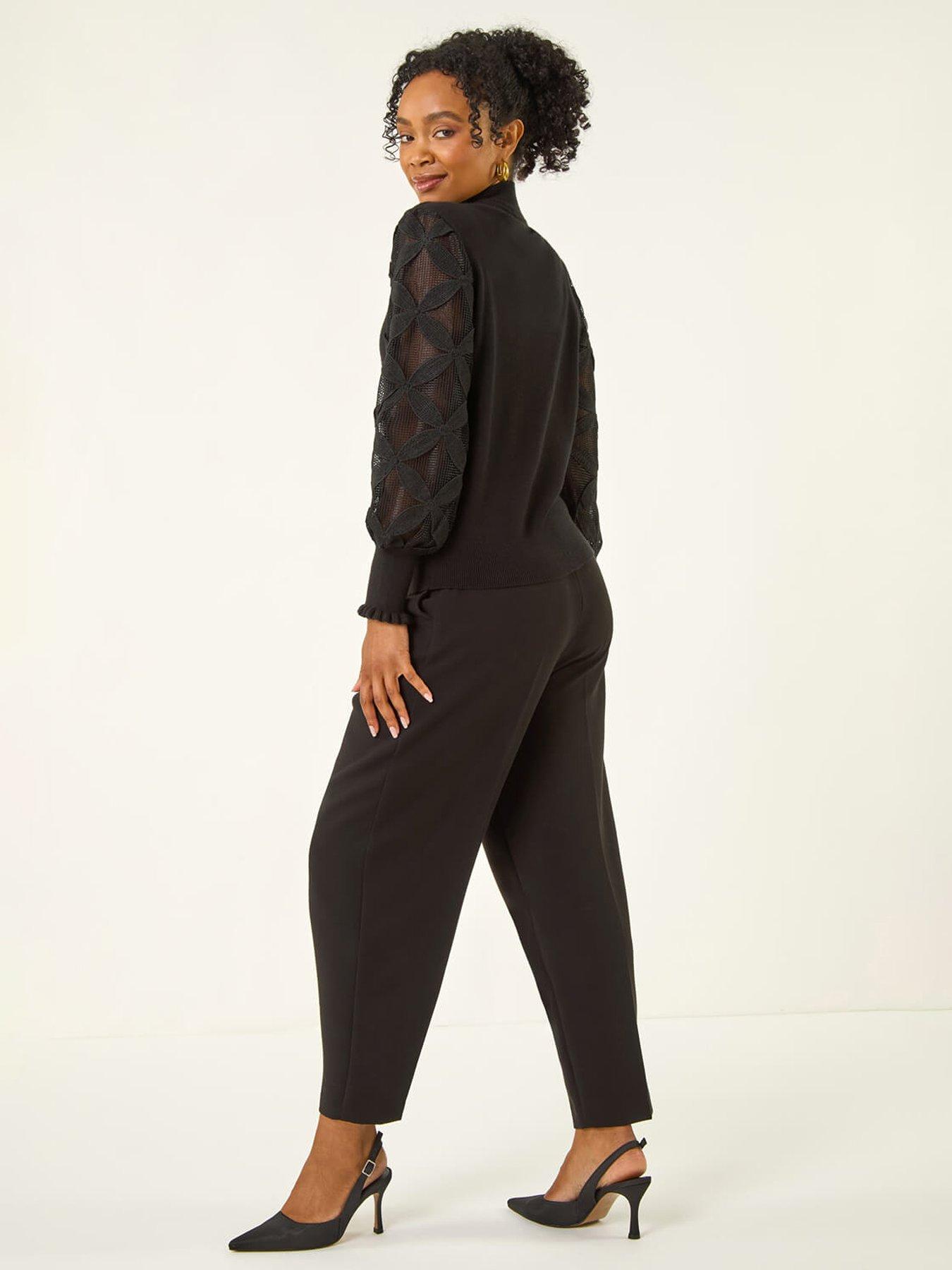  image of roman-petite-lace-sleeve-knit-jumper-black